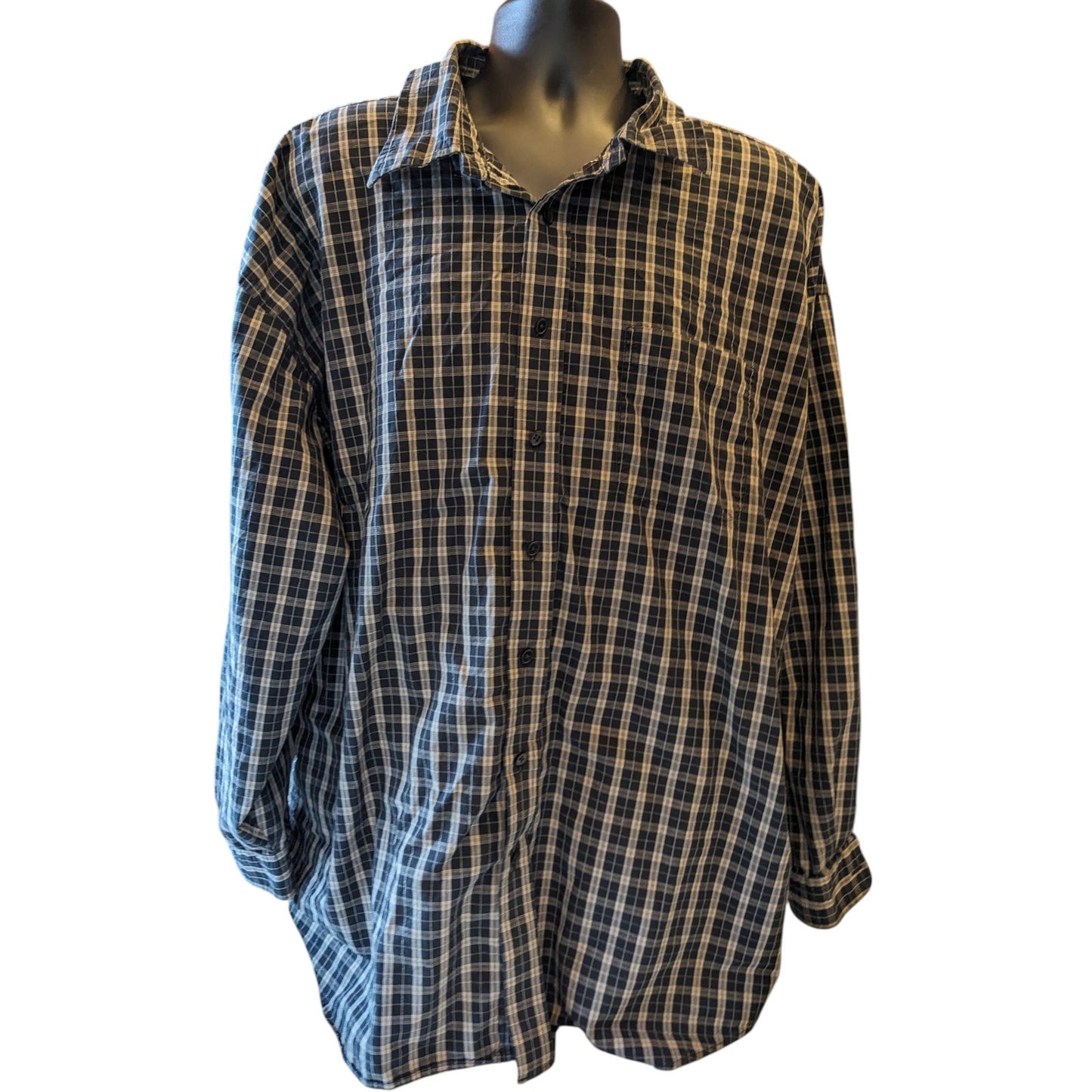 Van Heusen Studio Shirt Mens 3XLT Button Up Long Sleeve Cotton Plaid Blue Gray