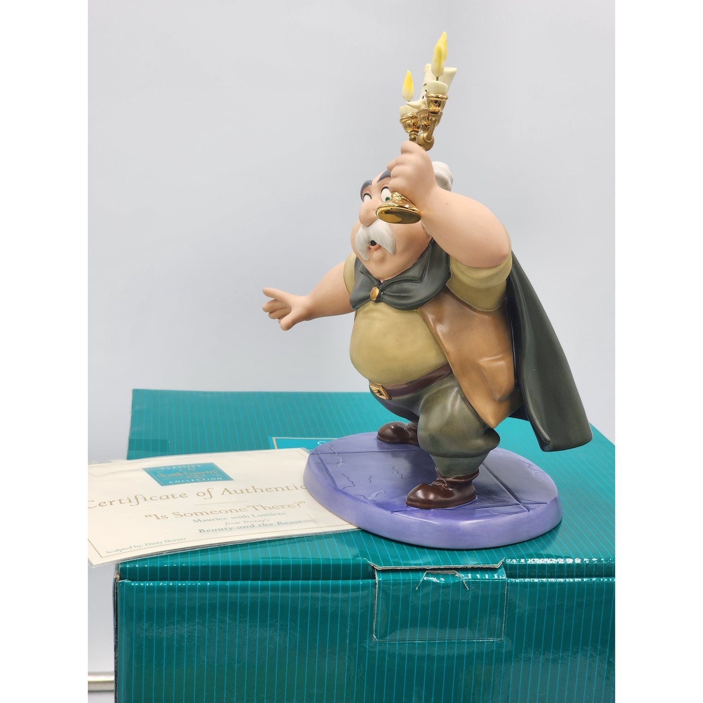 WDCC Beauty and the Beast Is Someone There? Maurice Lumiere Disney COA Box