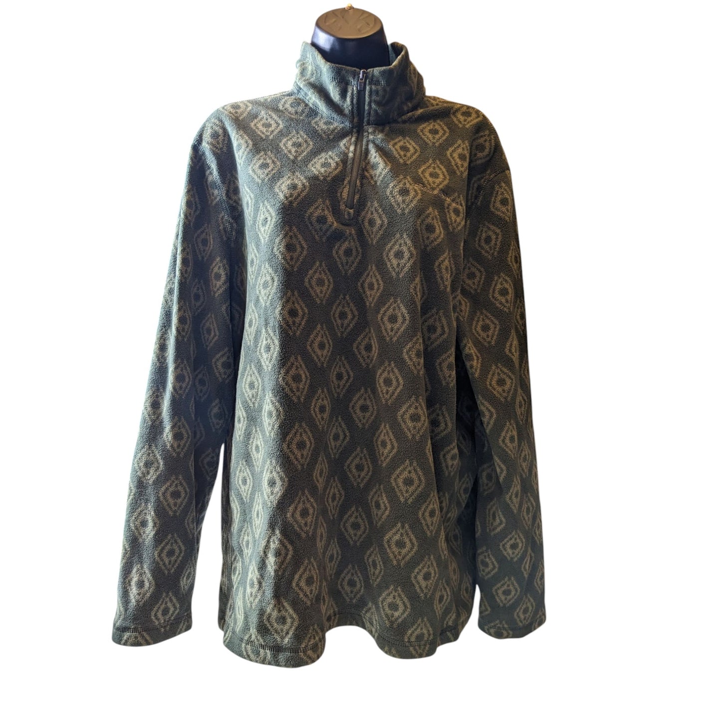 Eddie Bauer Men's Large Fleece Pullover Jacket Aztec Diamond Pattern Green