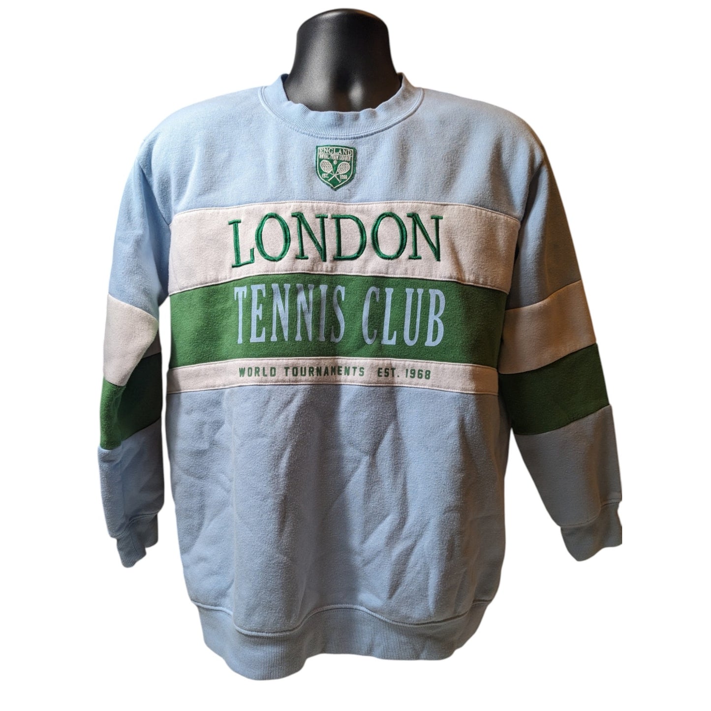 Vinyl Icons London Tennis Club Sweatshirt Women Large Colorblock Crewneck Sporty