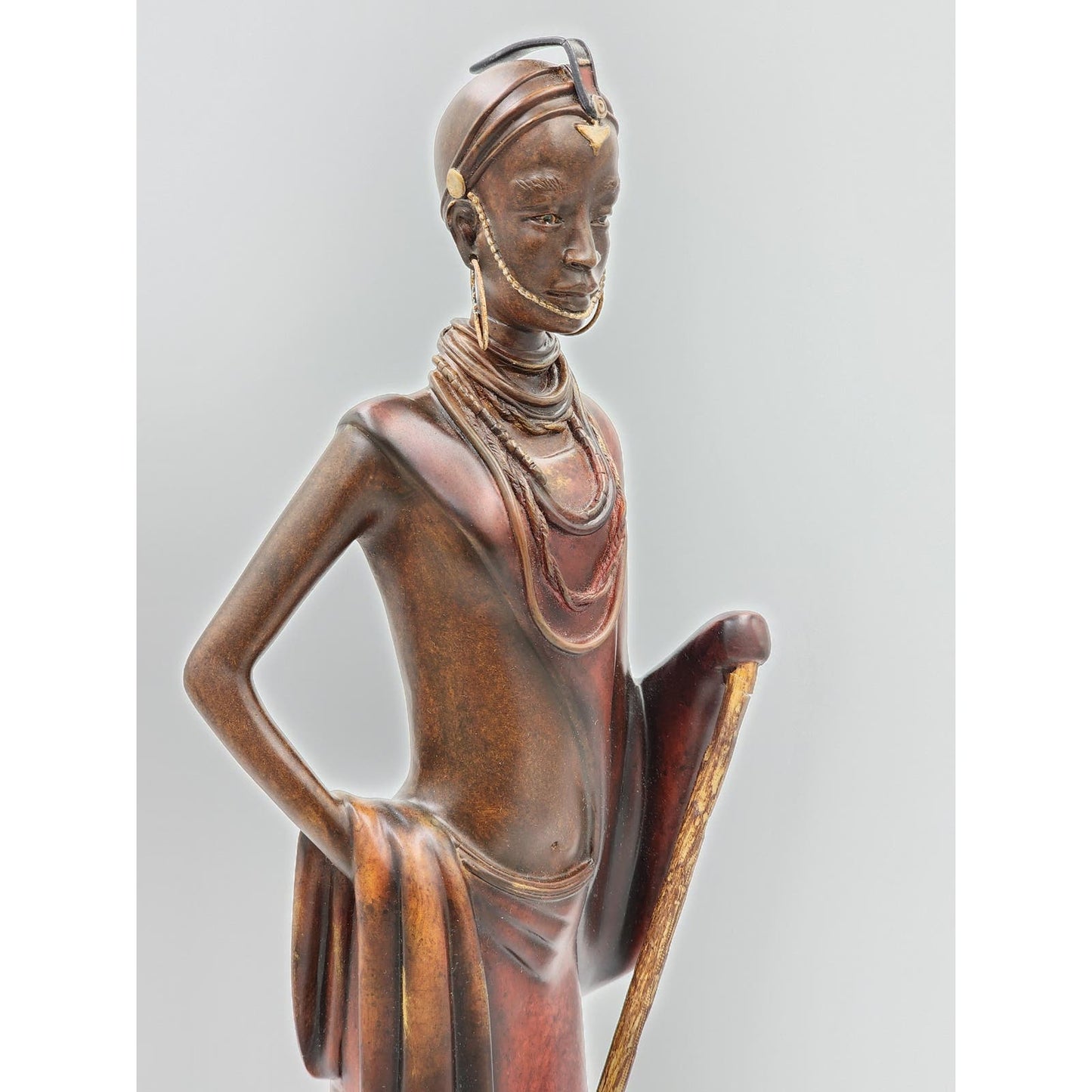 Stacy Bayne African Sculpture Village Life Jaha One Dignity Bronze Patina 21"