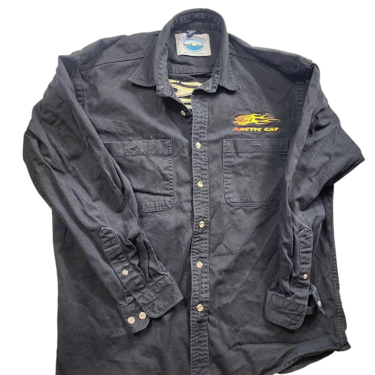 Vintage Arctic Cat Button Up Shirt Mens Large Flame Logo Snowmobile Racing Y2K