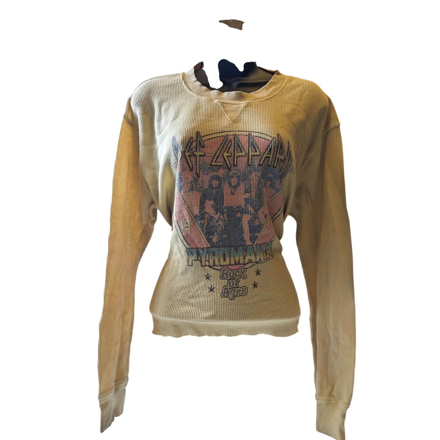 Def Leppard Pyromania Long Sleeve Thermal Top Womens Medium Band Graphic Shirt