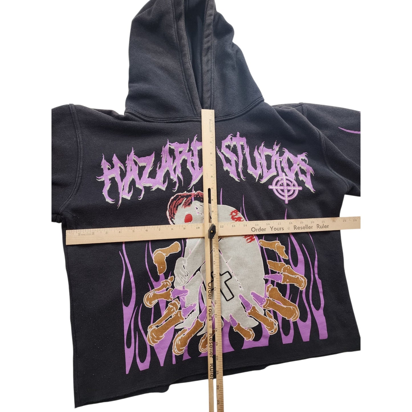 Hazard Hoodie Men Medium Graphic Flame Skeleton Goth Streetwear Sweatshirt