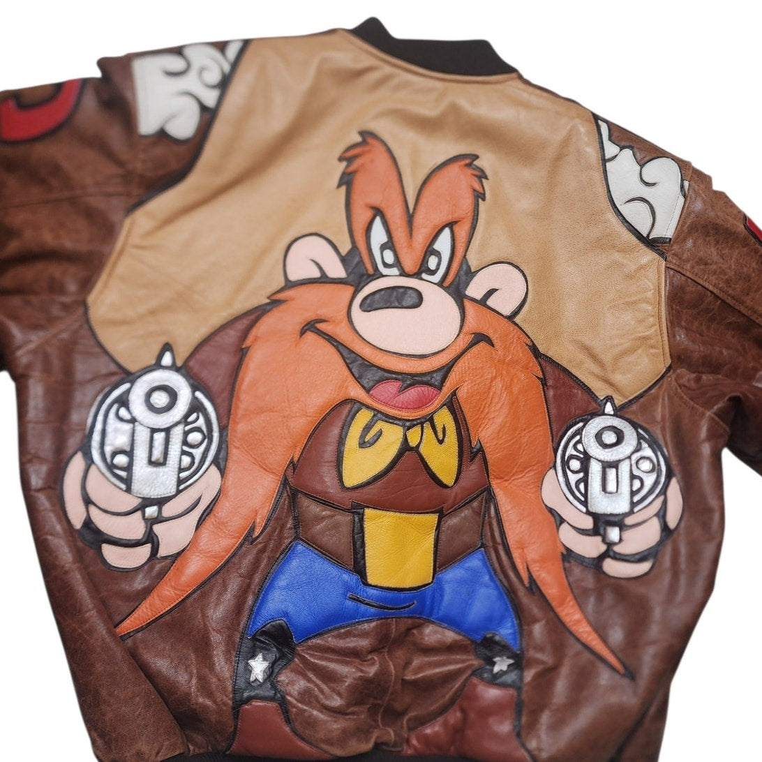 Yosemite Sam Jacket Looney Tunes Vintage Leather Richards Bomber Mens XL Y2K