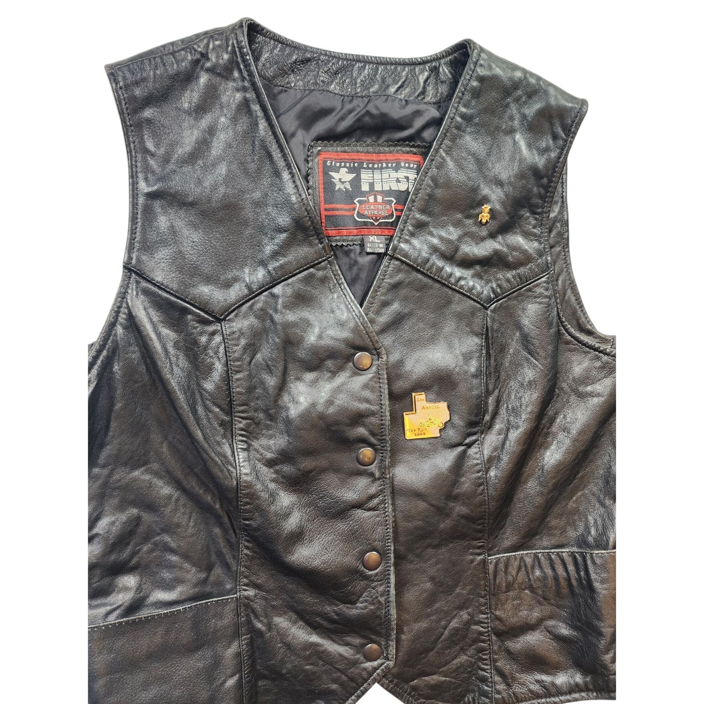 First Manufacturing Leather Vest XL Biker Motorcycle Club Riding Snap Taffeta