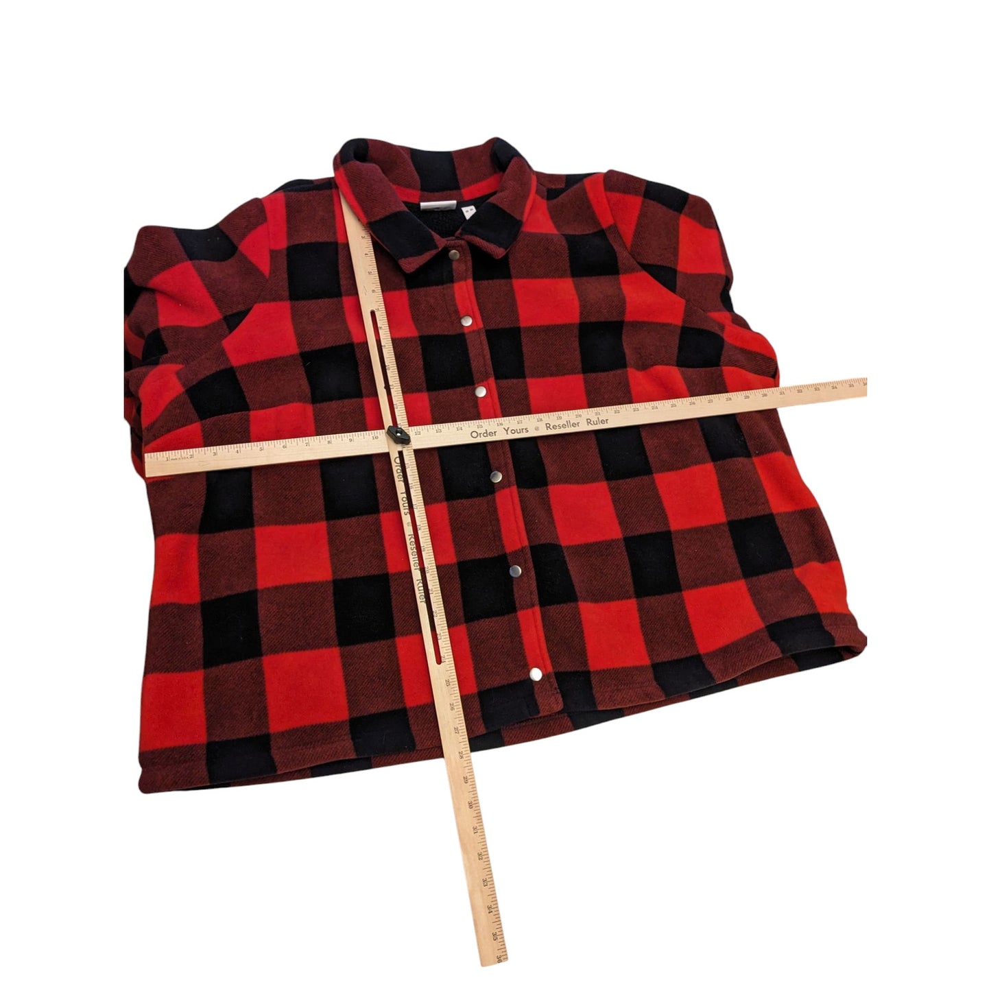 Denim & Co Sherpa Lined Buffalo Plaid Fleece Jacket Women 4X Red Black Button Up