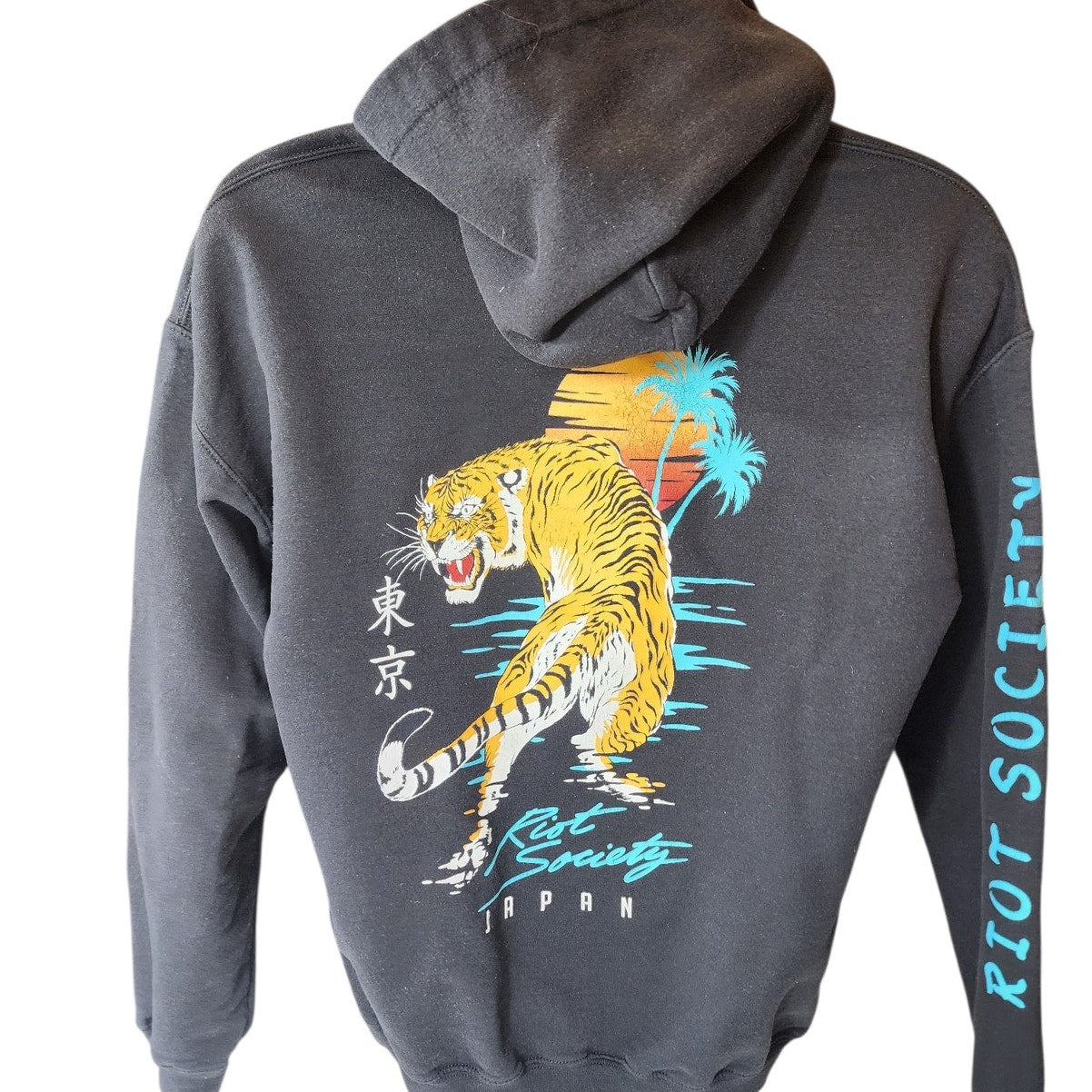 Riot Society Tiger Tokyo Hoodie Large Graphic Japan Streetwear Sunset Skater Y2K
