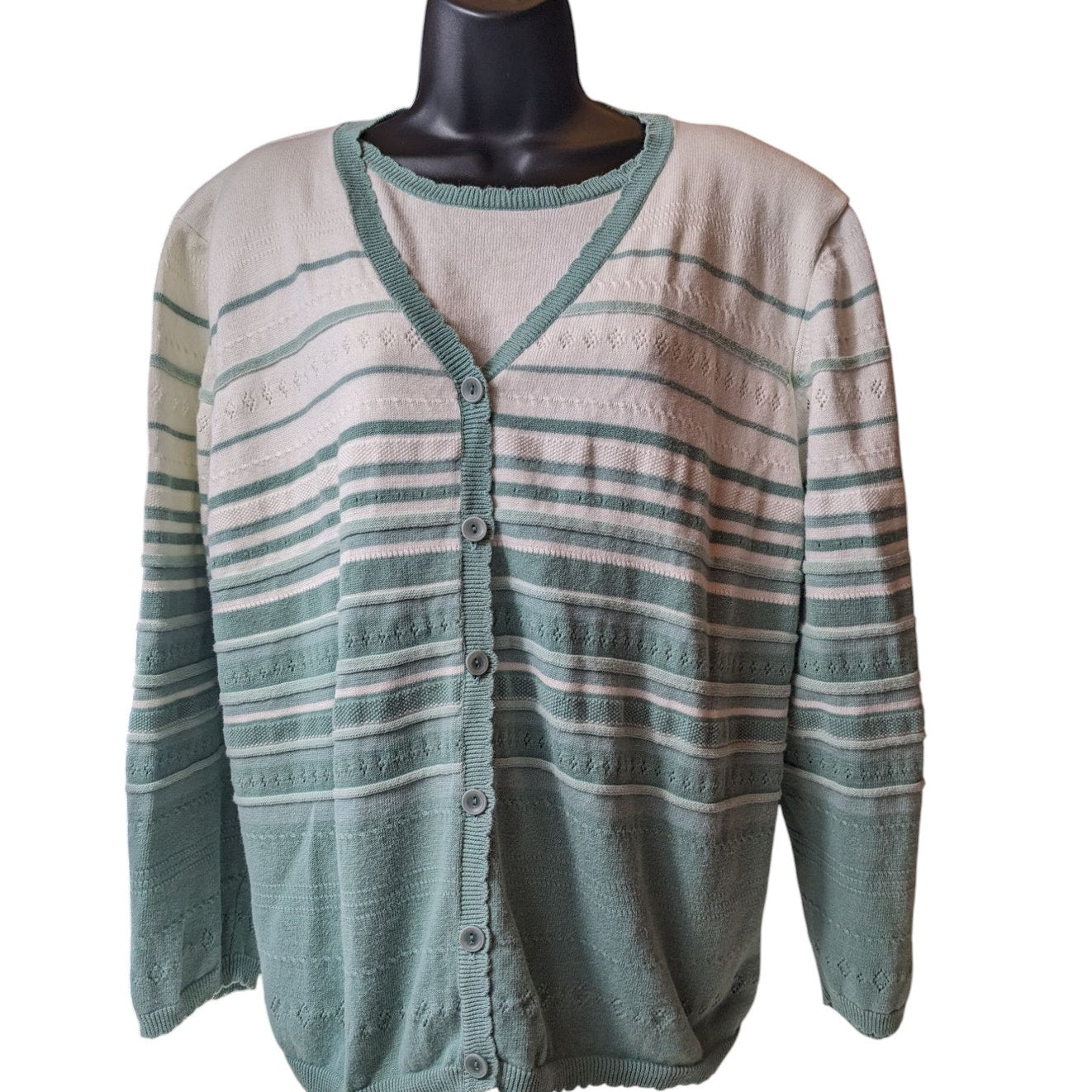 Alfred Dunner Cardigan Women 2X Knit Sweater Striped Ramie Button Front Layering