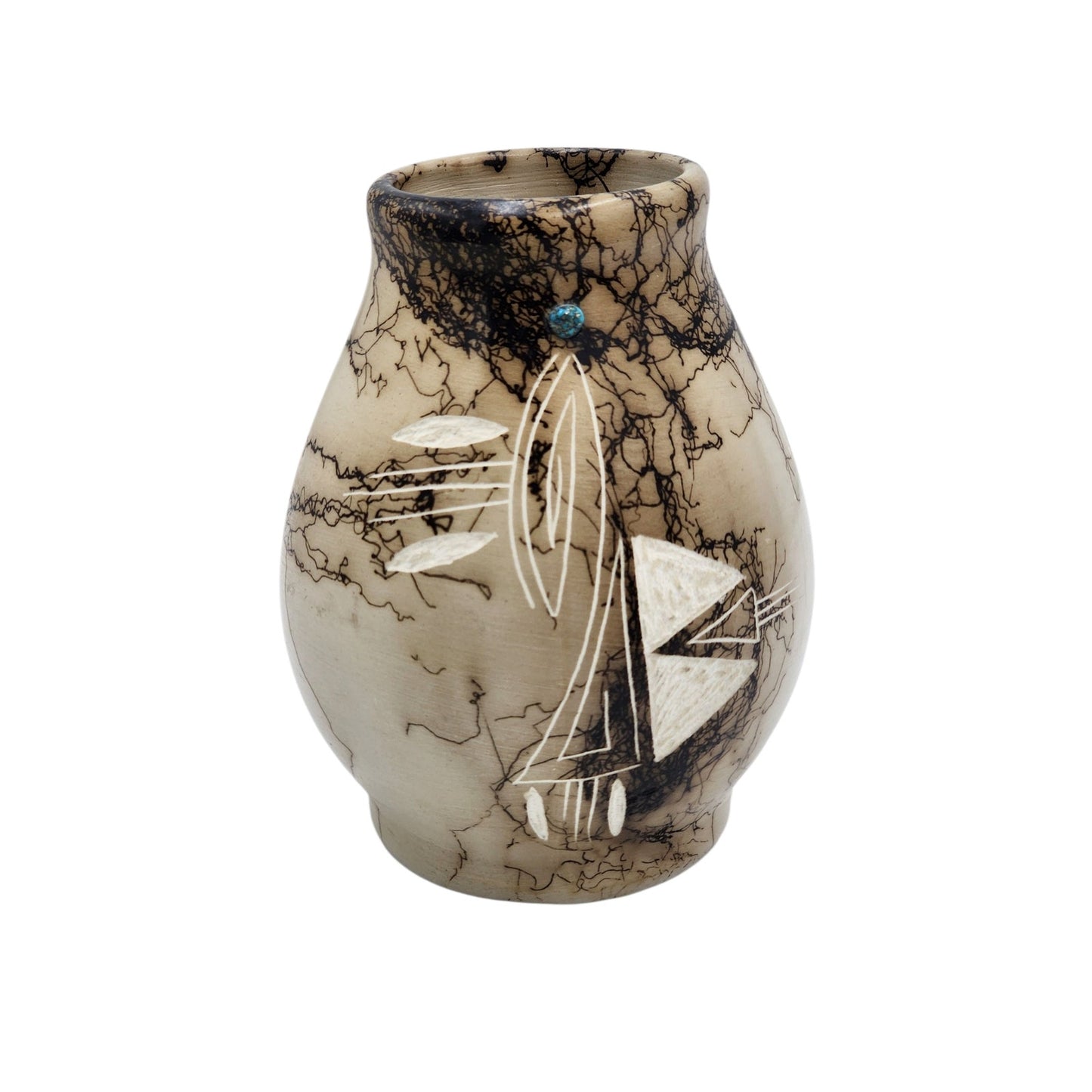 Native American Horsehair Pottery Vase Signed Southwest Etched Design Navajo 6"