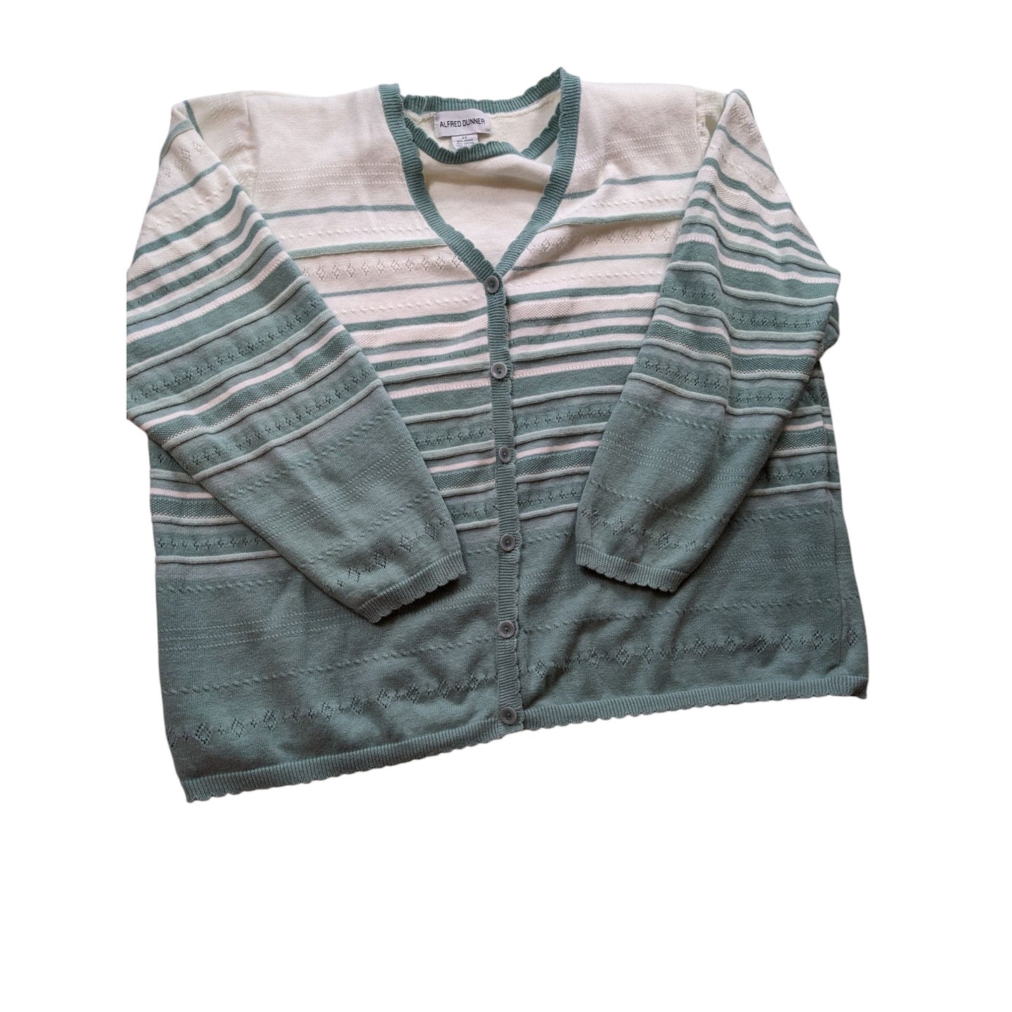 Alfred Dunner Cardigan Women 2X Knit Sweater Striped Ramie Button Front Layering