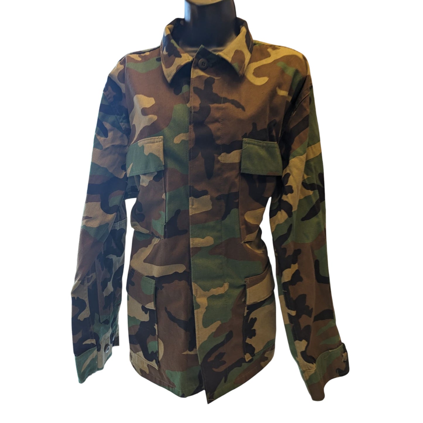 Woodland Camo Combat Shirt Jacket Mens Large Short Army Field Coat Tactical