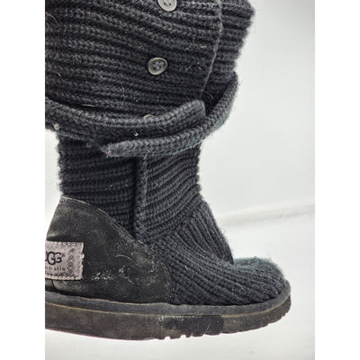 Ugg Classic Cardy Boots Womens Knitted Size 8 Black 5819 Mid Calf To Tall Sock
