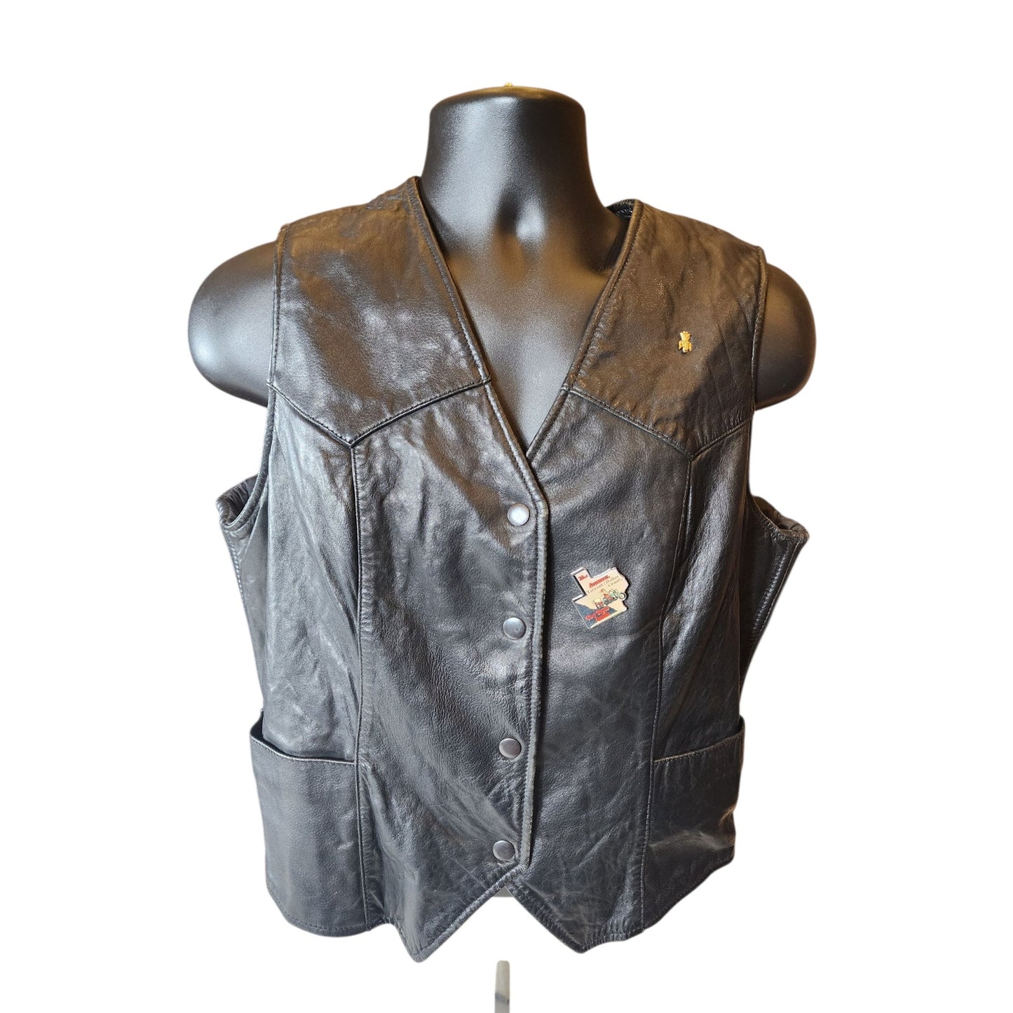 First Manufacturing Leather Vest XL Biker Motorcycle Club Riding Snap Taffeta