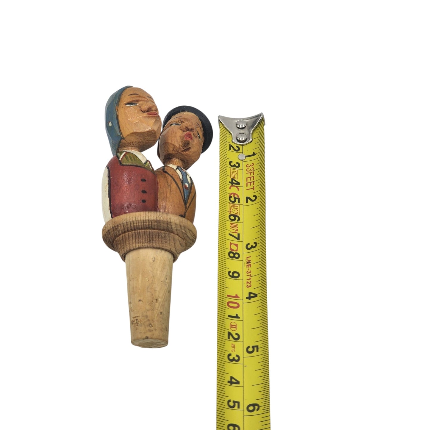 ANRI Italian HandCarved Wooden Bottle Stopper Couple Mechanical Folk Art Barware
