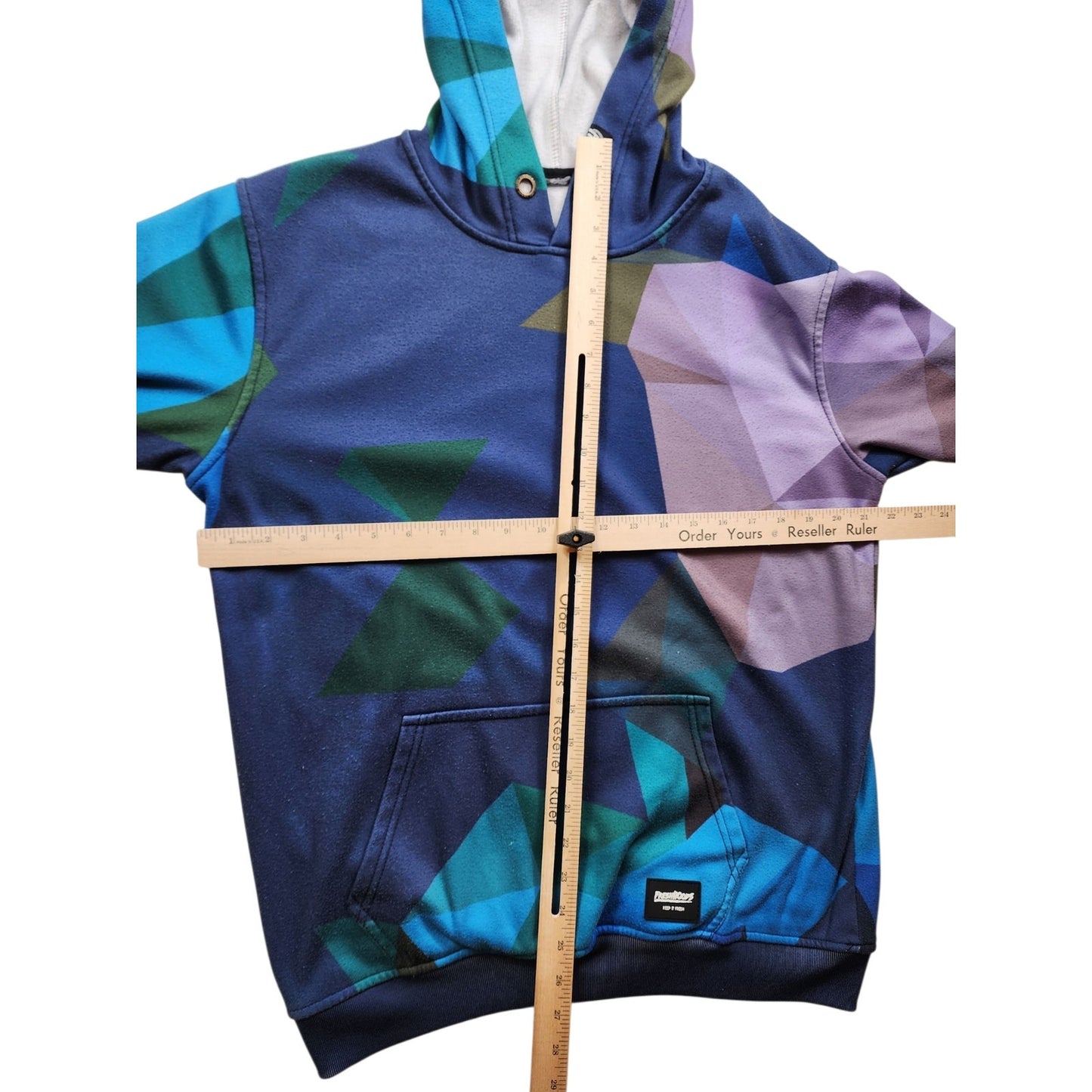 Fresh Hoods Hoodie Mens Medium Blue Purple Geometric Kangaroo Pocket Streetwear