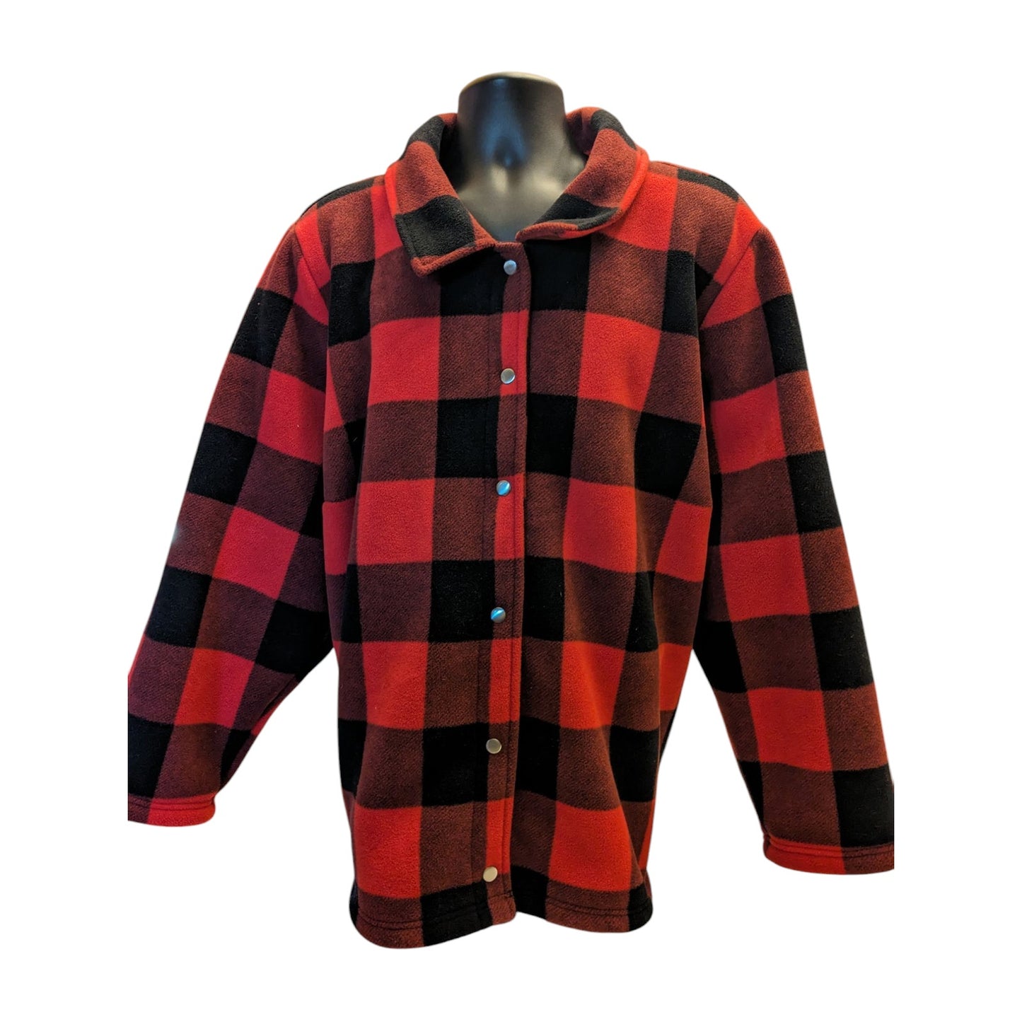 Denim & Co Sherpa Lined Buffalo Plaid Fleece Jacket Women 4X Red Black Button Up