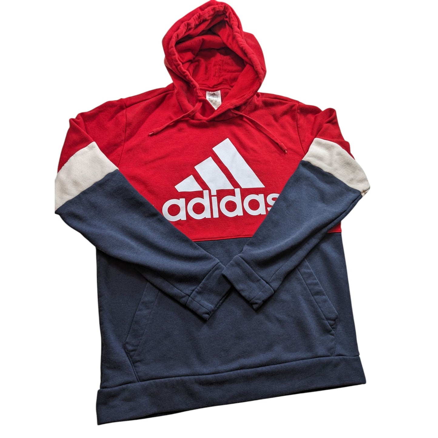 Adidas Hoodie Men Medium/Large RedNavy Colorblock Pullover Sweatshirt Streetwear