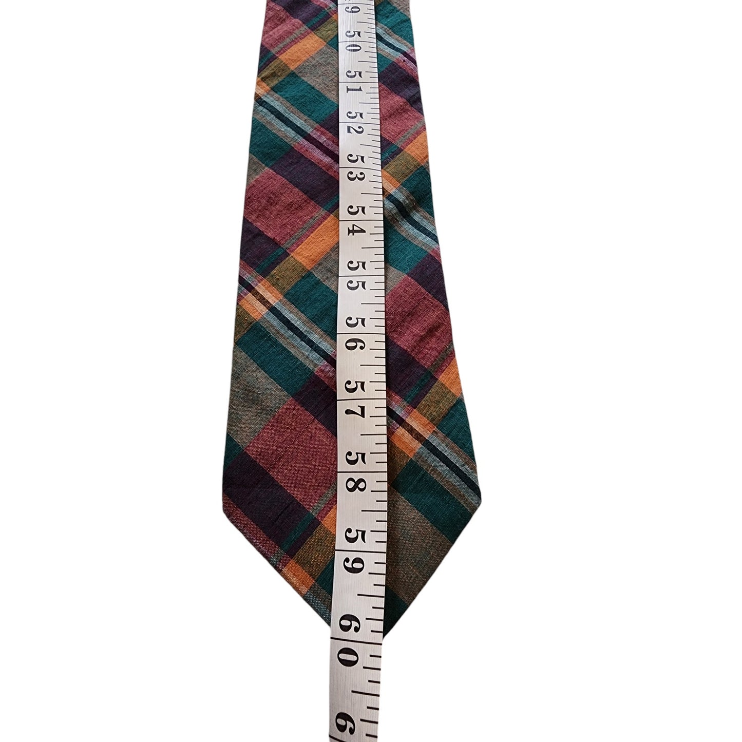 Lands End Men Tie Plaid Cotton Necktie Hand Sewn USA Fall Colors Vintage Classic