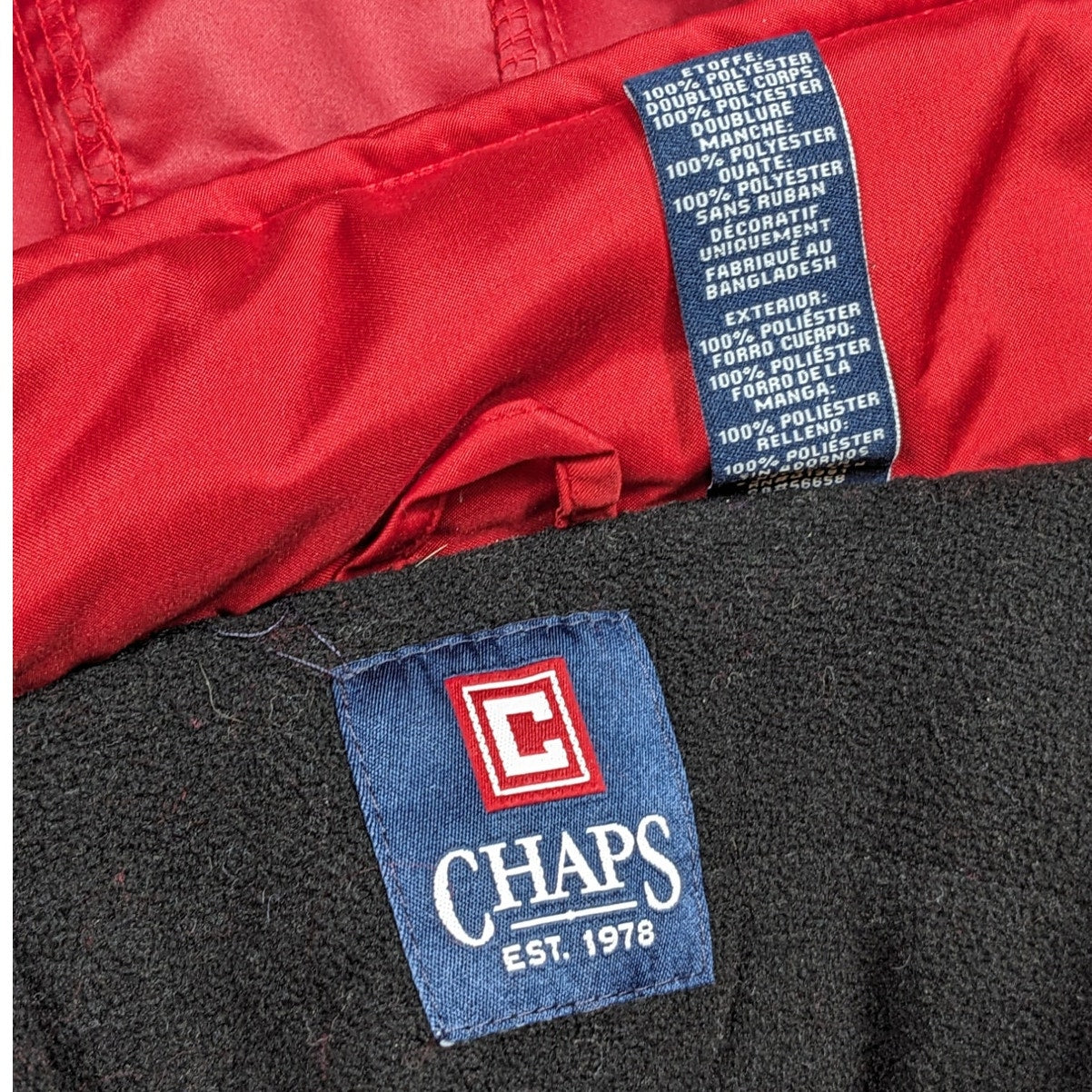 Chaps Jacket Mens Large Red Hooded Full Zip Fleece Lined Windbreaker Coat Hiking