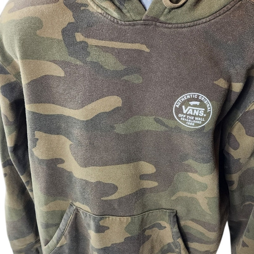 VANS Hoodie Large Camo Pullover Off Wall Skate Streetwear Y2K Kangaroo Pocket