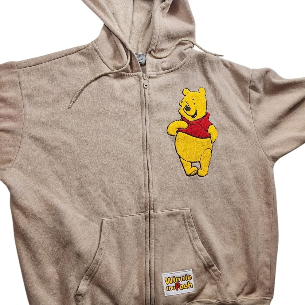 Disney Winnie the Pooh Fleece Hoodie Jacket Large Zip Up Freeze Embroidered Y2K
