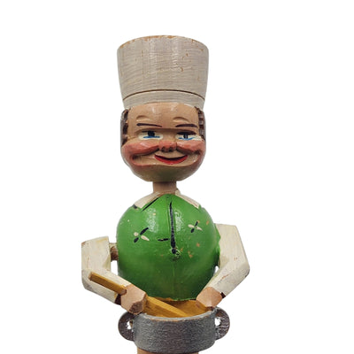 Vintage ANRI Italian HandCarved Bottle Stopper Chef Movable Arm FolkArt Bar Cork