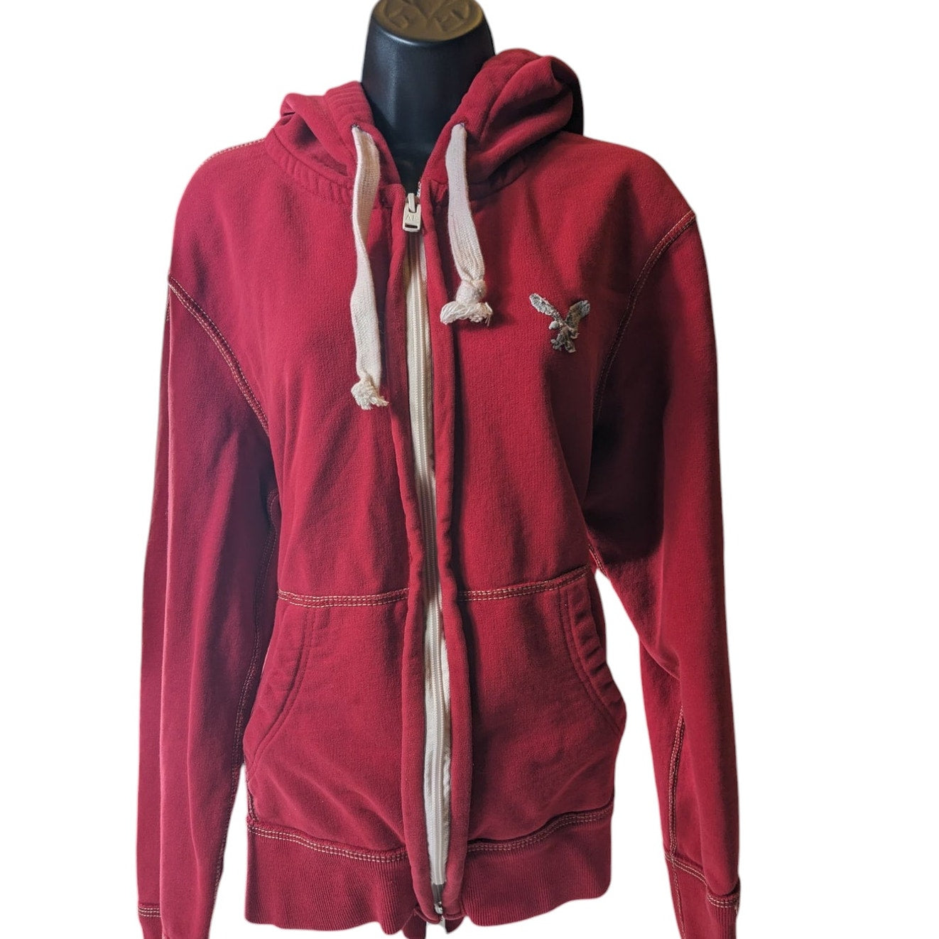 American Eagle Outfitter Men Medium Women Large Red Zip Hoodie Sweatshirt Fleece