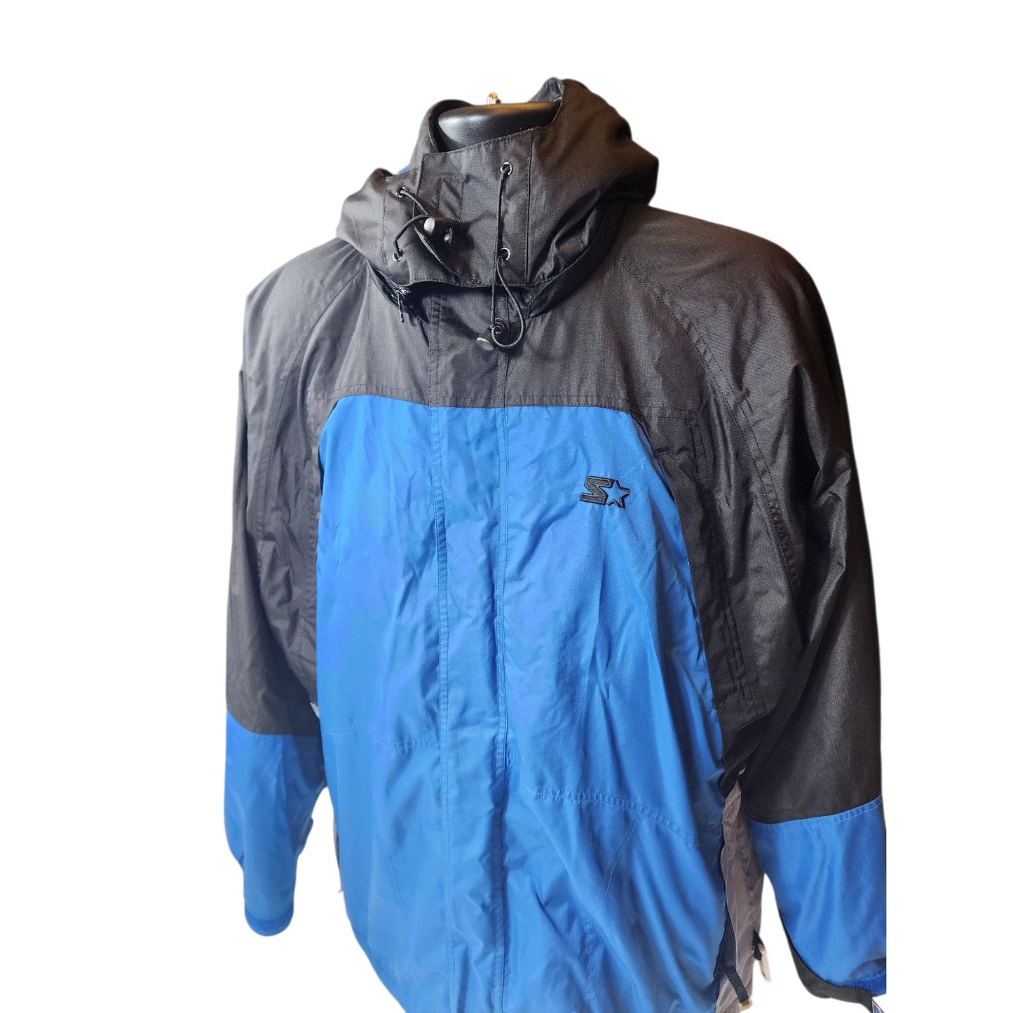 Vintage Starter Ski Jacket Mens Large Hooded Blue 90s Y2K Winter Coat Snow Retro