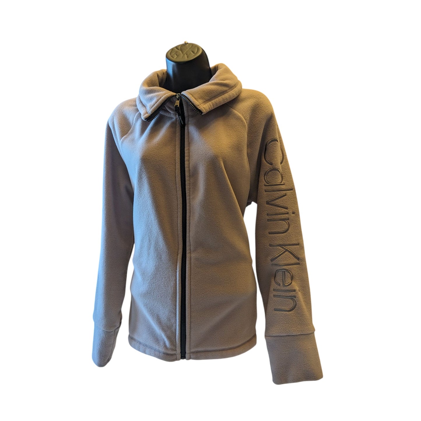 Calvin Klein Performance Fleece Jacket Women Large Zip Beige Pink Soft Warm Cozy