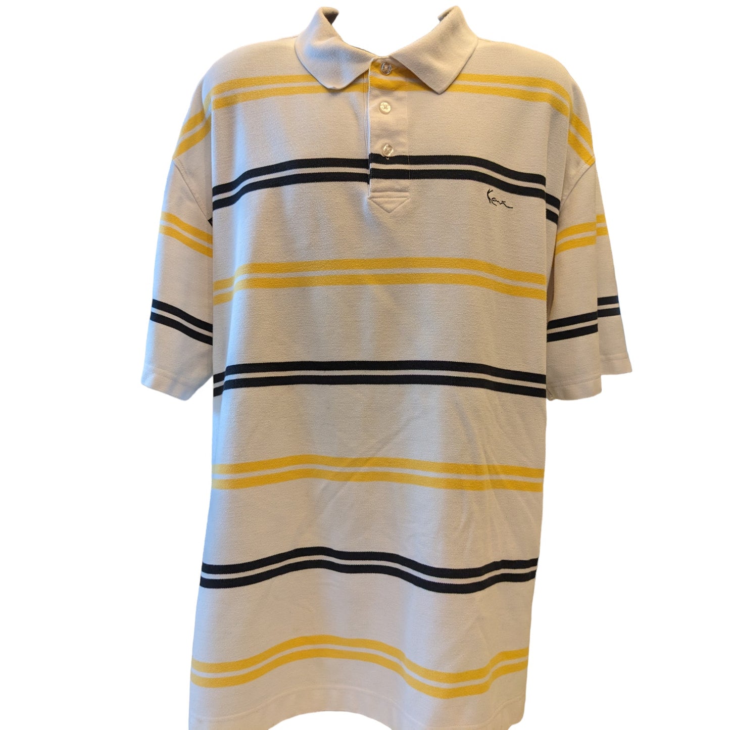 Karl Kani Gold Polo Shirt Mens 4X Golf White Yellow Black Stripes Short Sleeve