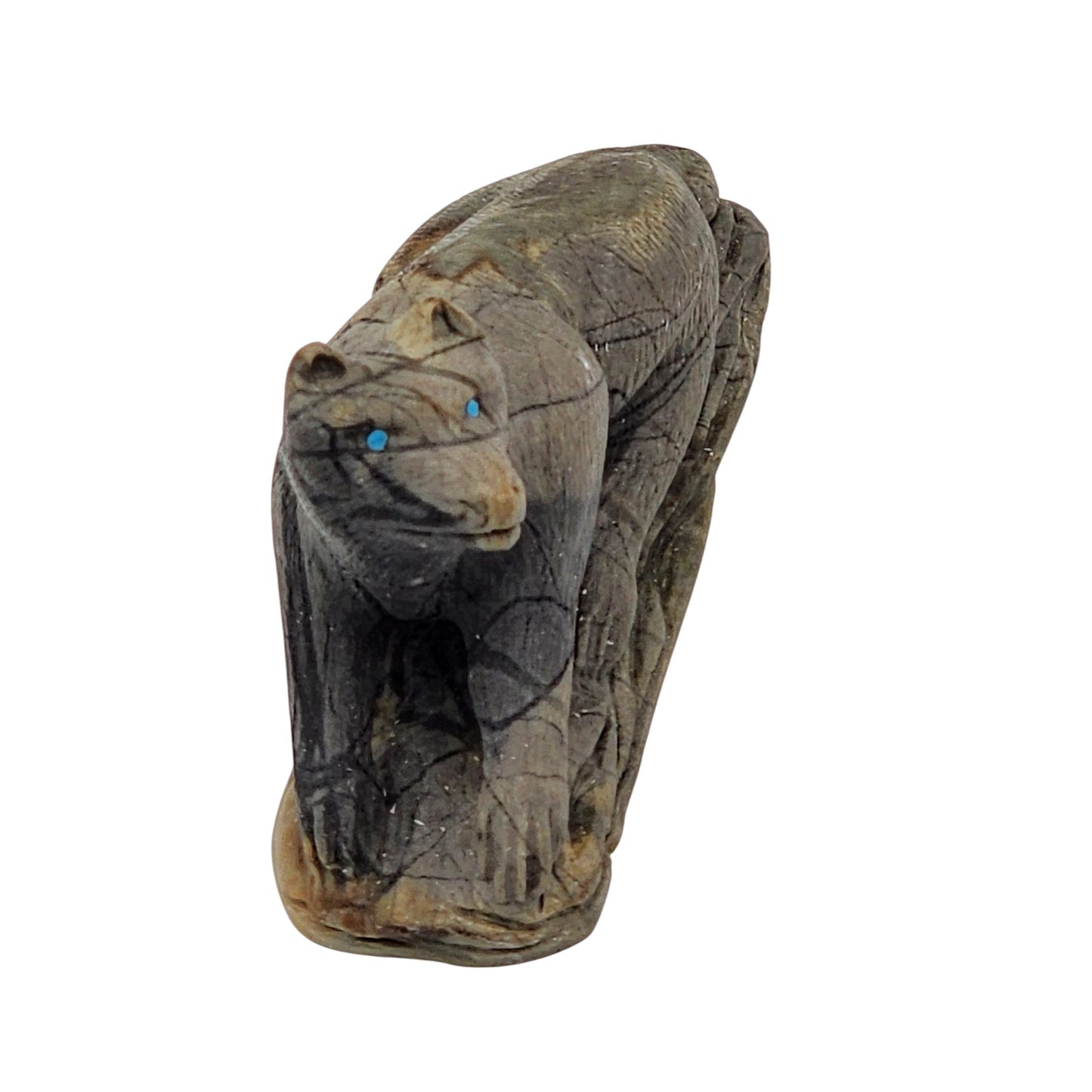 Native American Zuni Mountain Lion Stone Carving Calvin Weeka Turquoise Totem