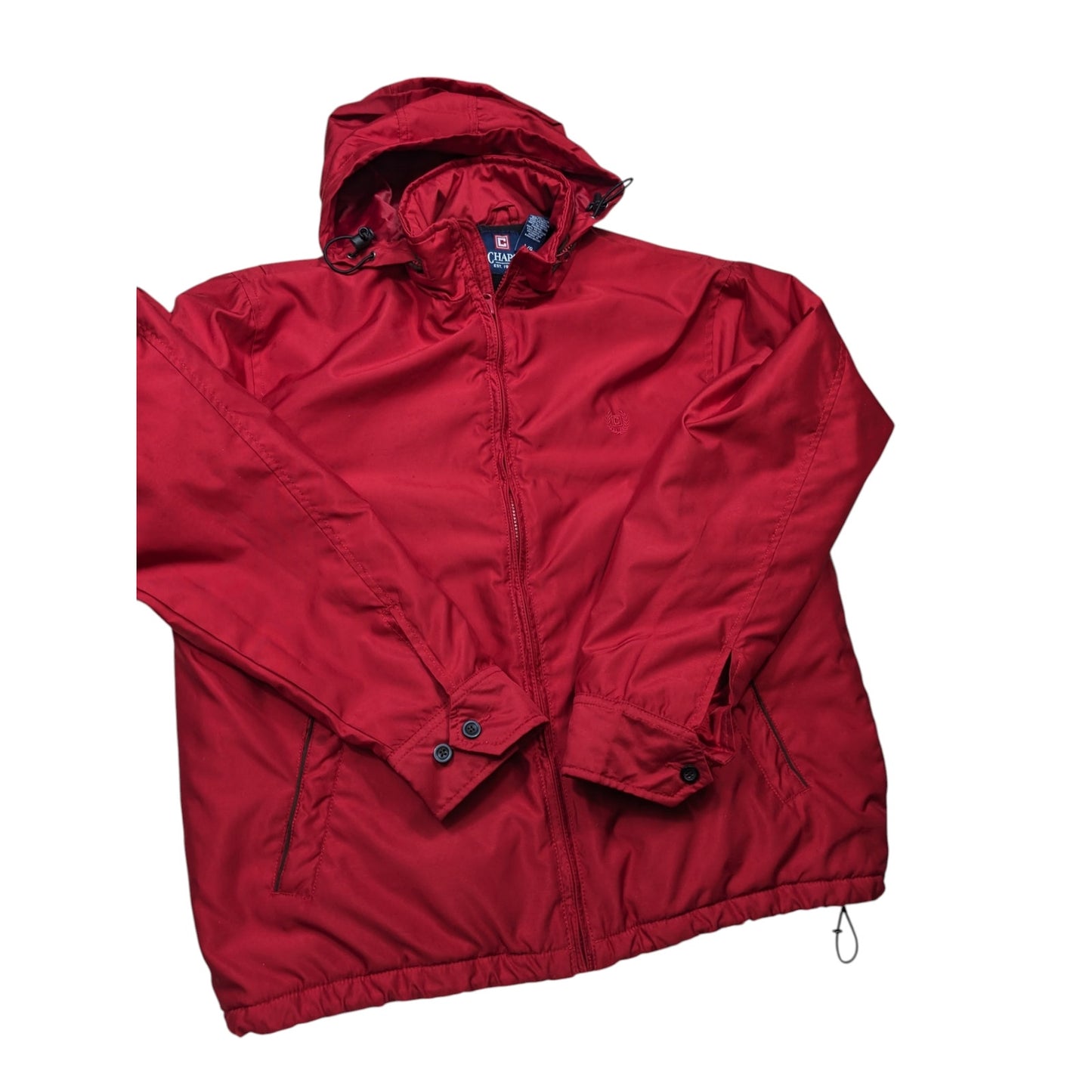 Chaps Jacket Mens Large Red Hooded Full Zip Fleece Lined Windbreaker Coat Hiking