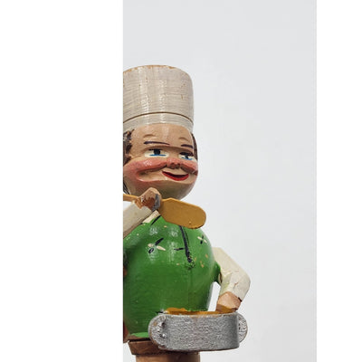 Vintage ANRI Italian HandCarved Bottle Stopper Chef Movable Arm FolkArt Bar Cork