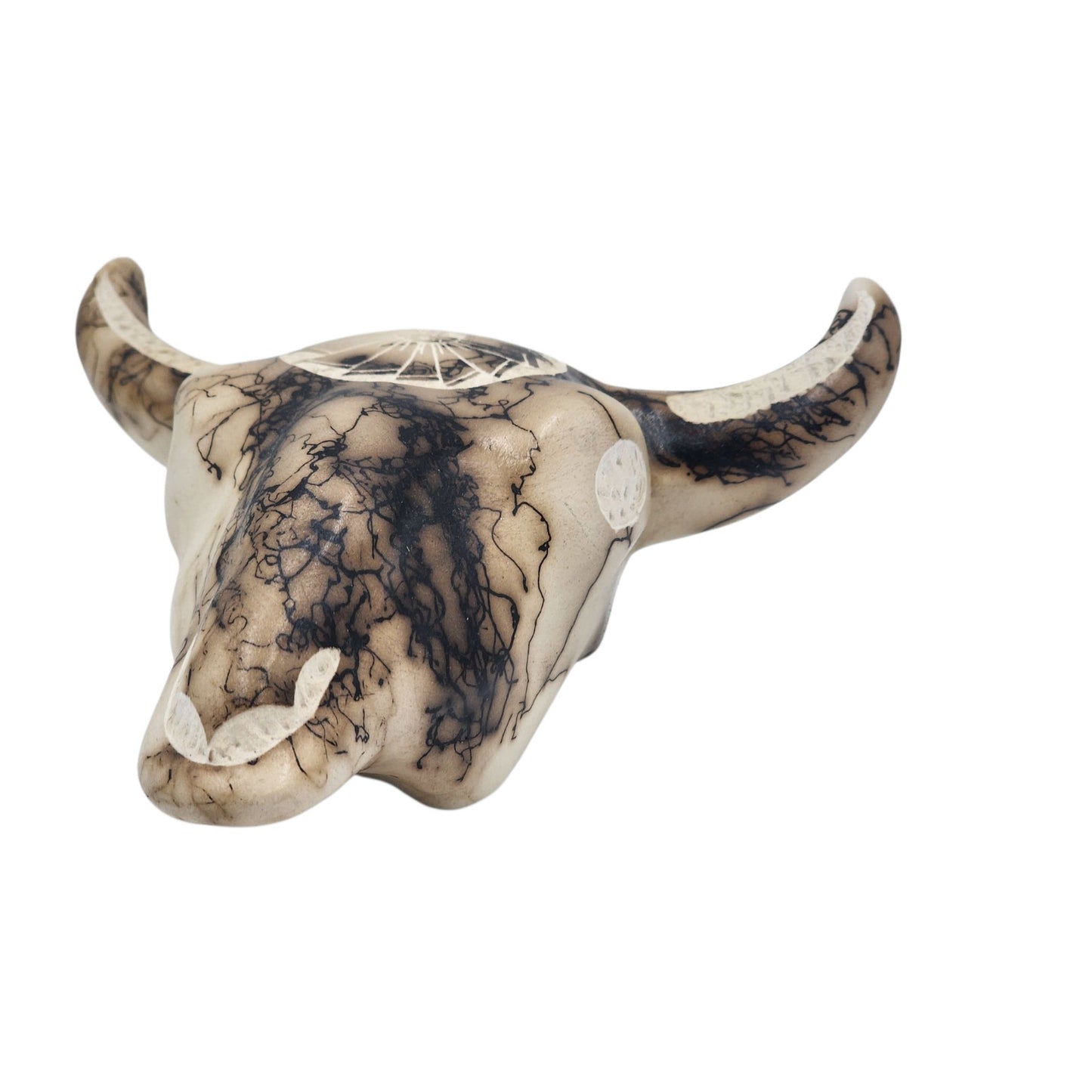 Native American Southwestern Style Pottery Buffalo Skull Signed T Vail Horsehair