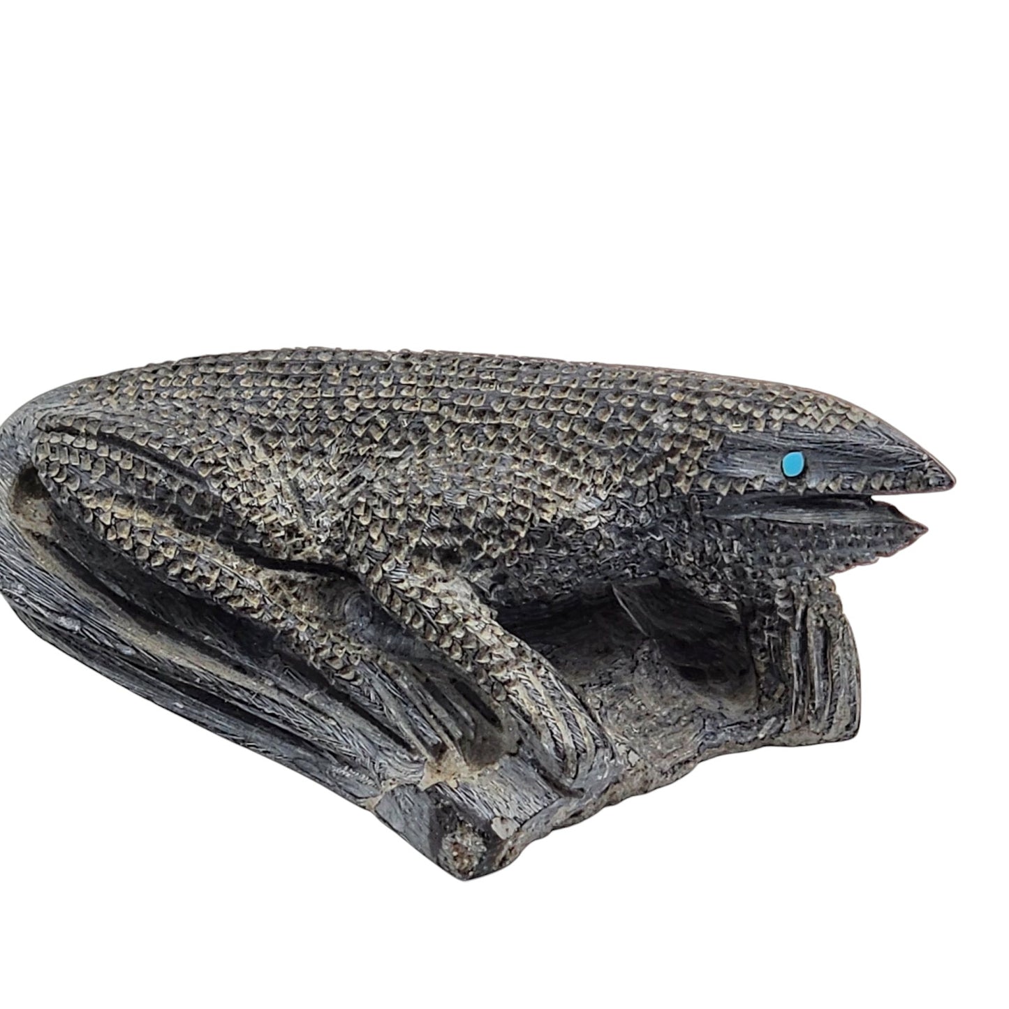 Native American Zuni Lizard Fetish Calvin Weeka Carved Stone Reptile Turquoise
