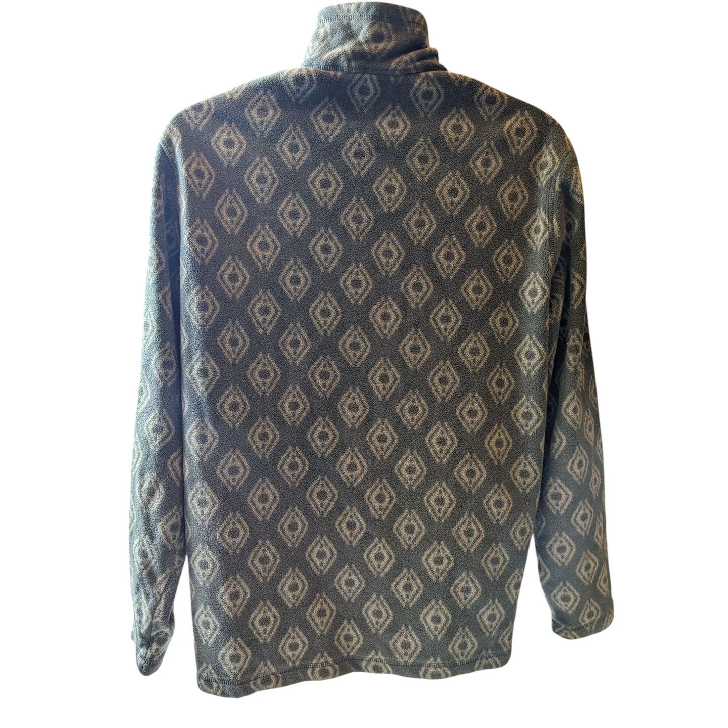 Eddie Bauer Men's Large Fleece Pullover Jacket Aztec Diamond Pattern Green