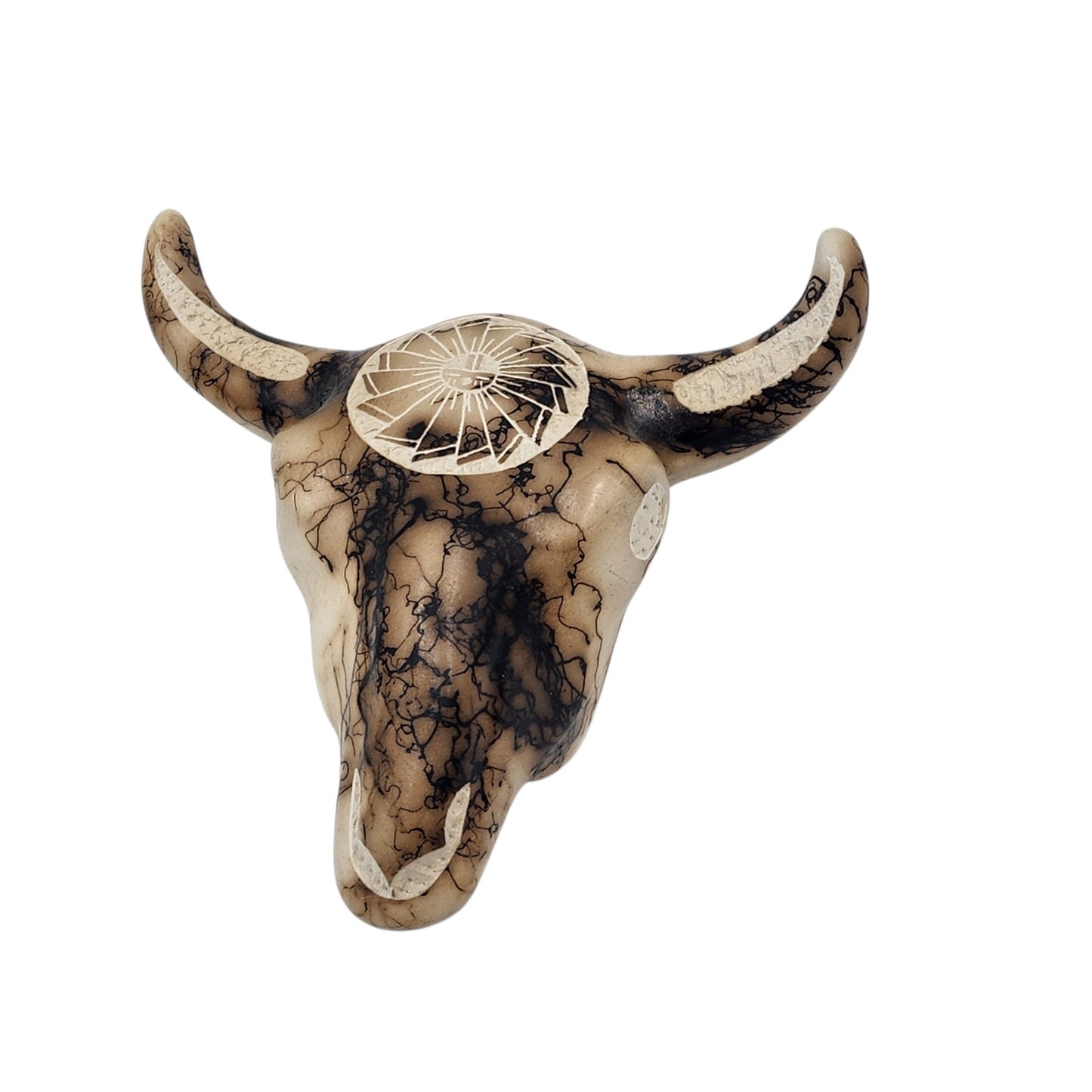 Native American Southwestern Style Pottery Buffalo Skull Signed T Vail Horsehair
