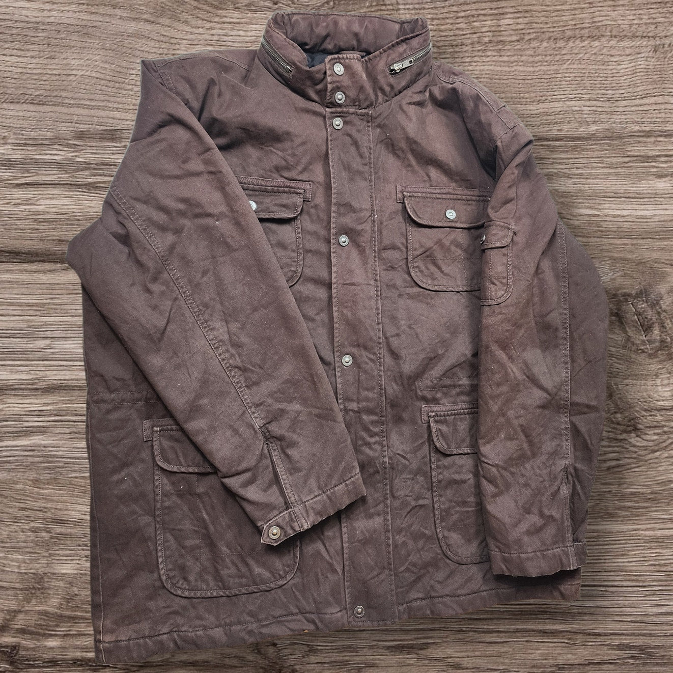 TCM Montana Brown Waxed Field Jacket Mens XL Utility Work Hooded Hunting Hiking