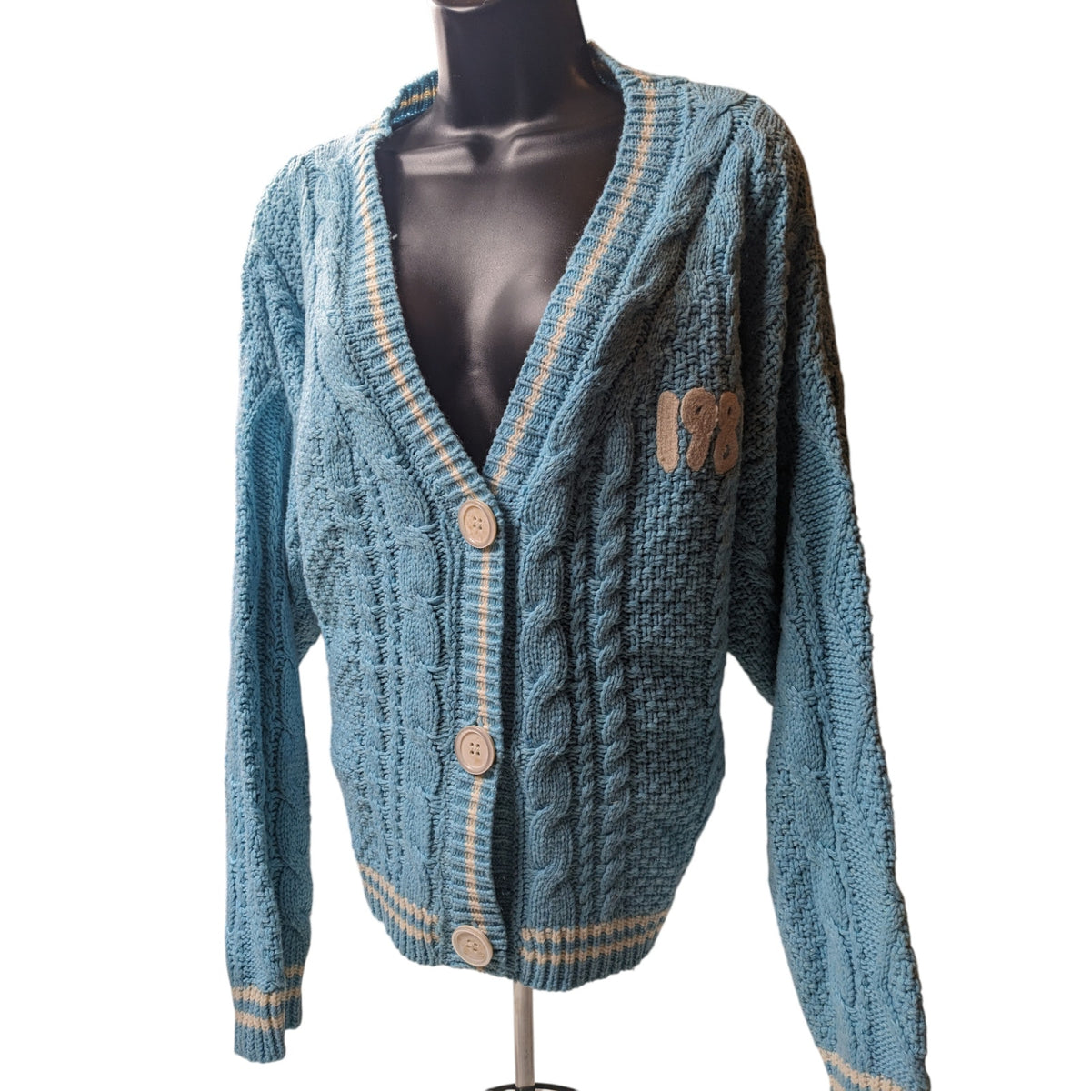 Taylor Swift 1989 Cardigan Womens Medium Large Blue Cable Knit Seagull Button