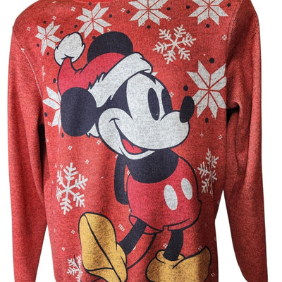 Disney Mickey Christmas Sweater Men Small Womens Medium Santa Hat Snowflake Ugly