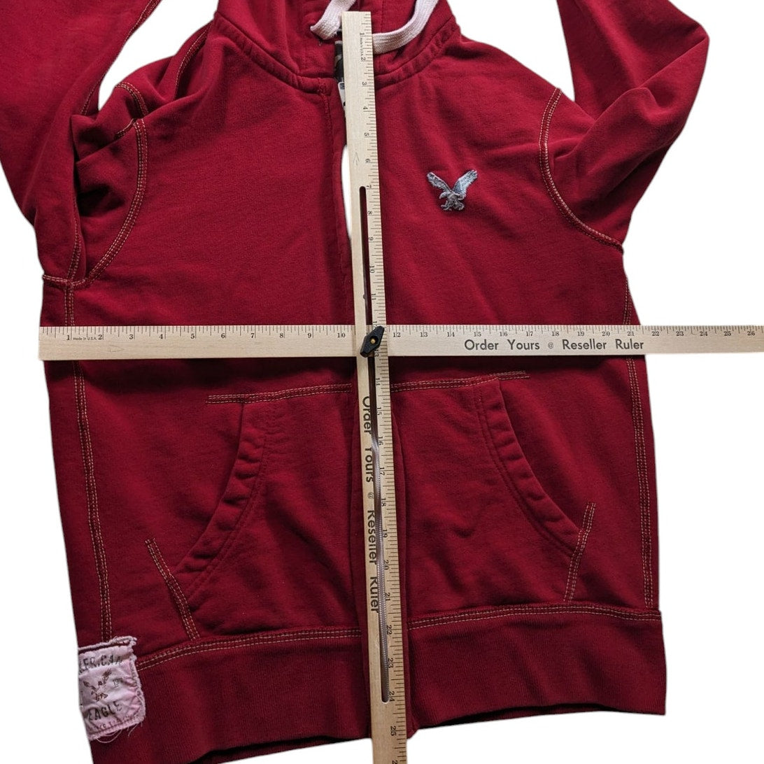American Eagle Outfitter Men Medium Women Large Red Zip Hoodie Sweatshirt Fleece