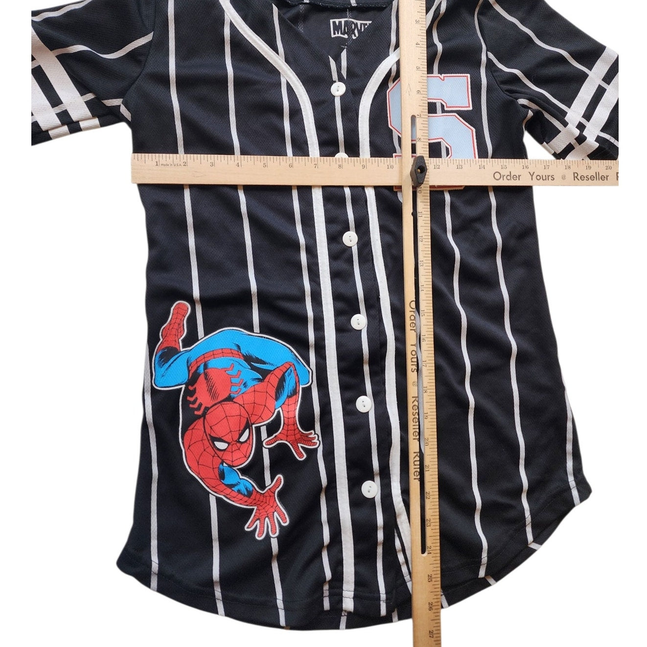 Marvel Spider Man Jersey Shirt Boys Medium Pinstripe Superhero Graphic Tee Top