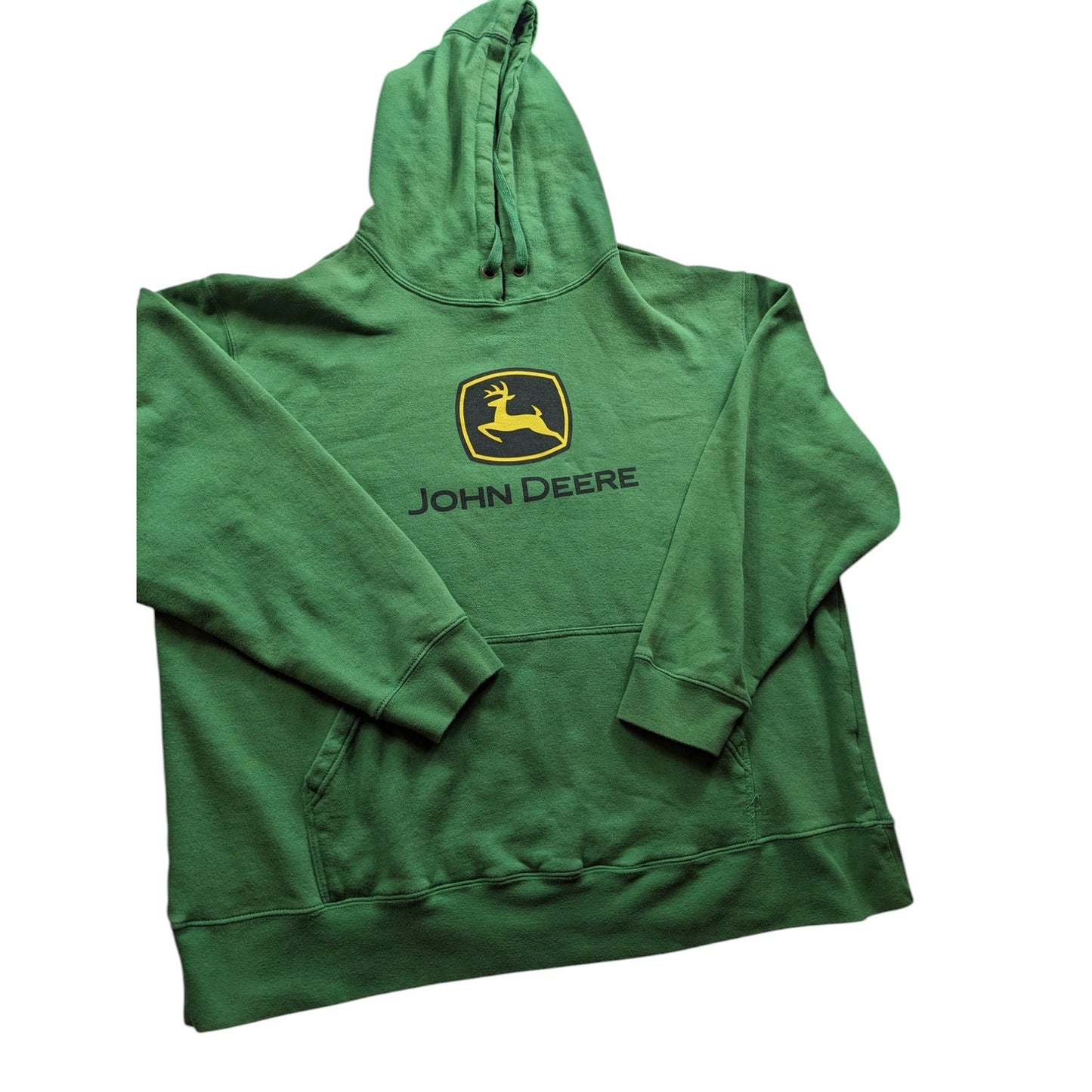 John Deere Hoodie Men XXL Green Pullover Sweatshirt Logo Graphic Kangaroo Pocket