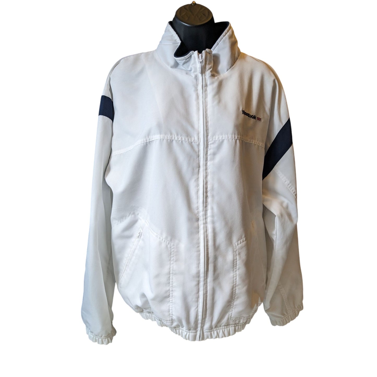 Reebok Classic Track Jacket Womens XL White Navy Full Zip Windbreaker Sporty