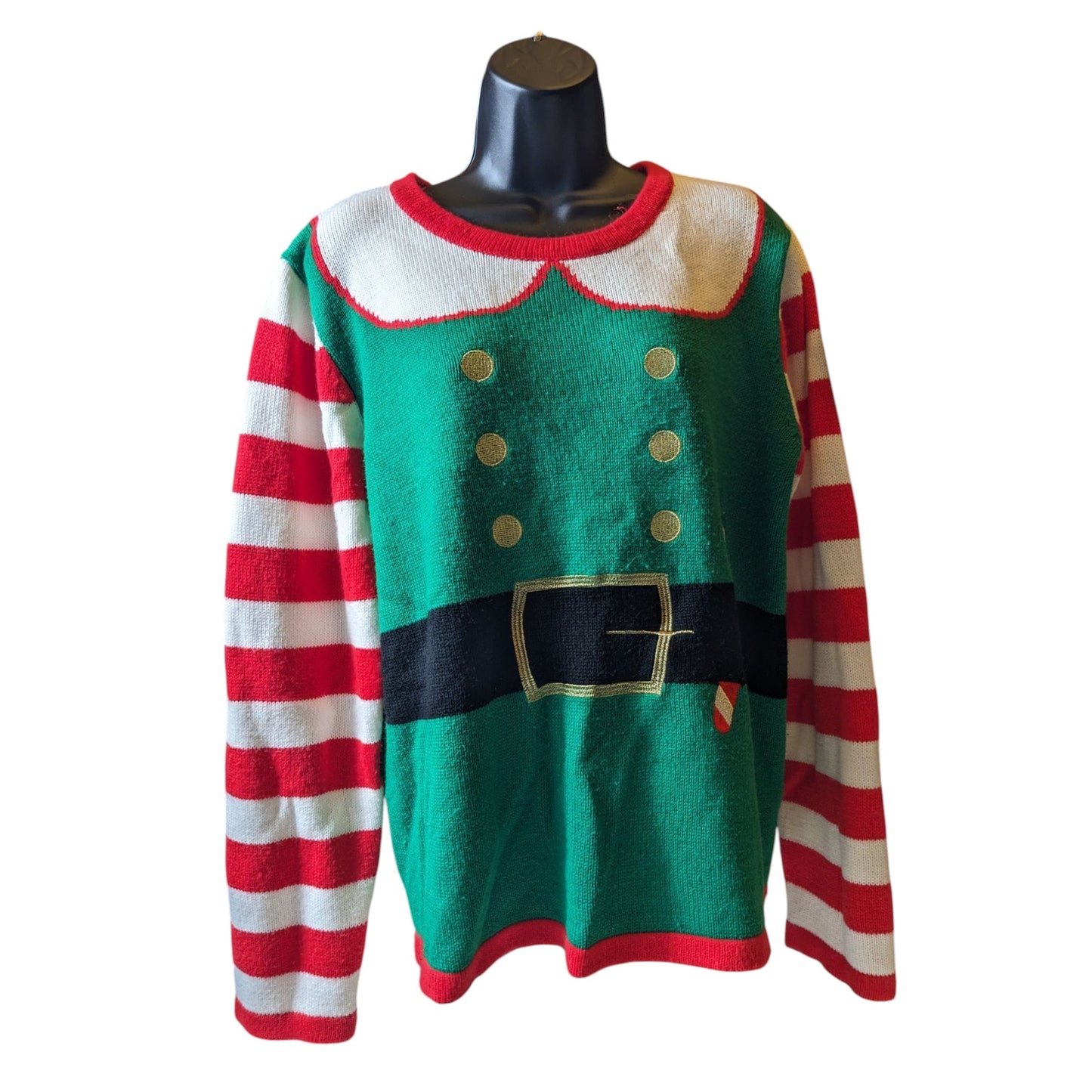 Holiday Time Elf Costume Sweater Womens XL Long Sleeve Xmas Party Ugly Christmas