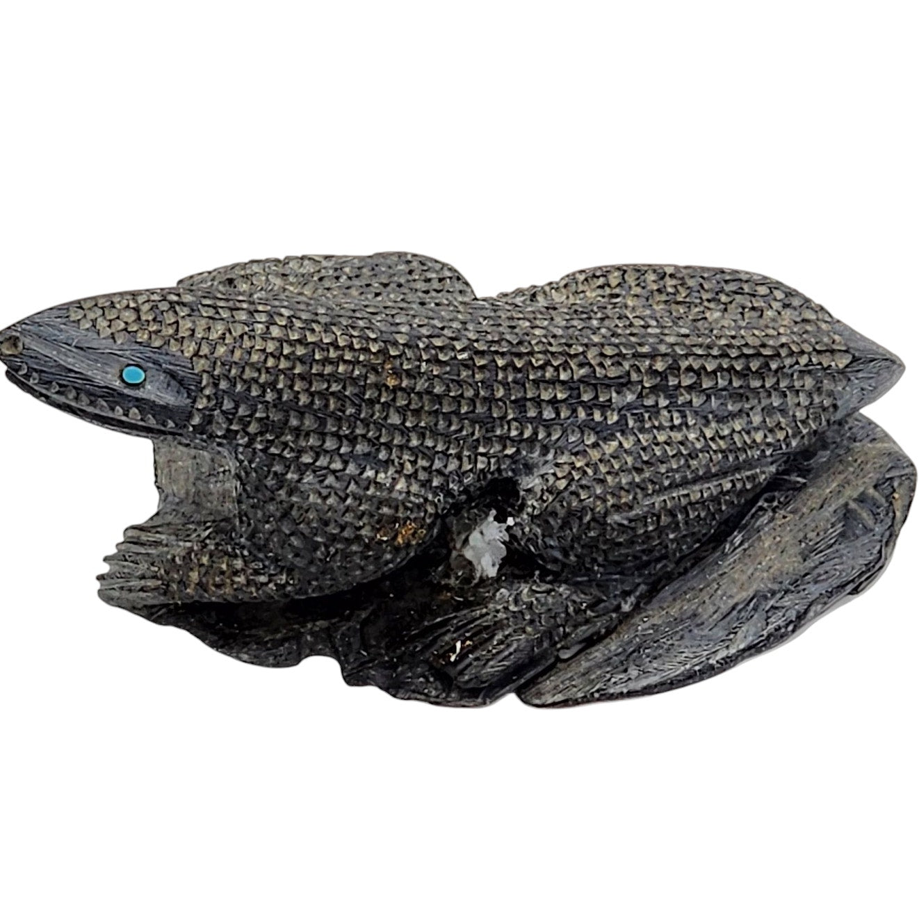Native American Zuni Lizard Fetish Calvin Weeka Carved Stone Reptile Turquoise