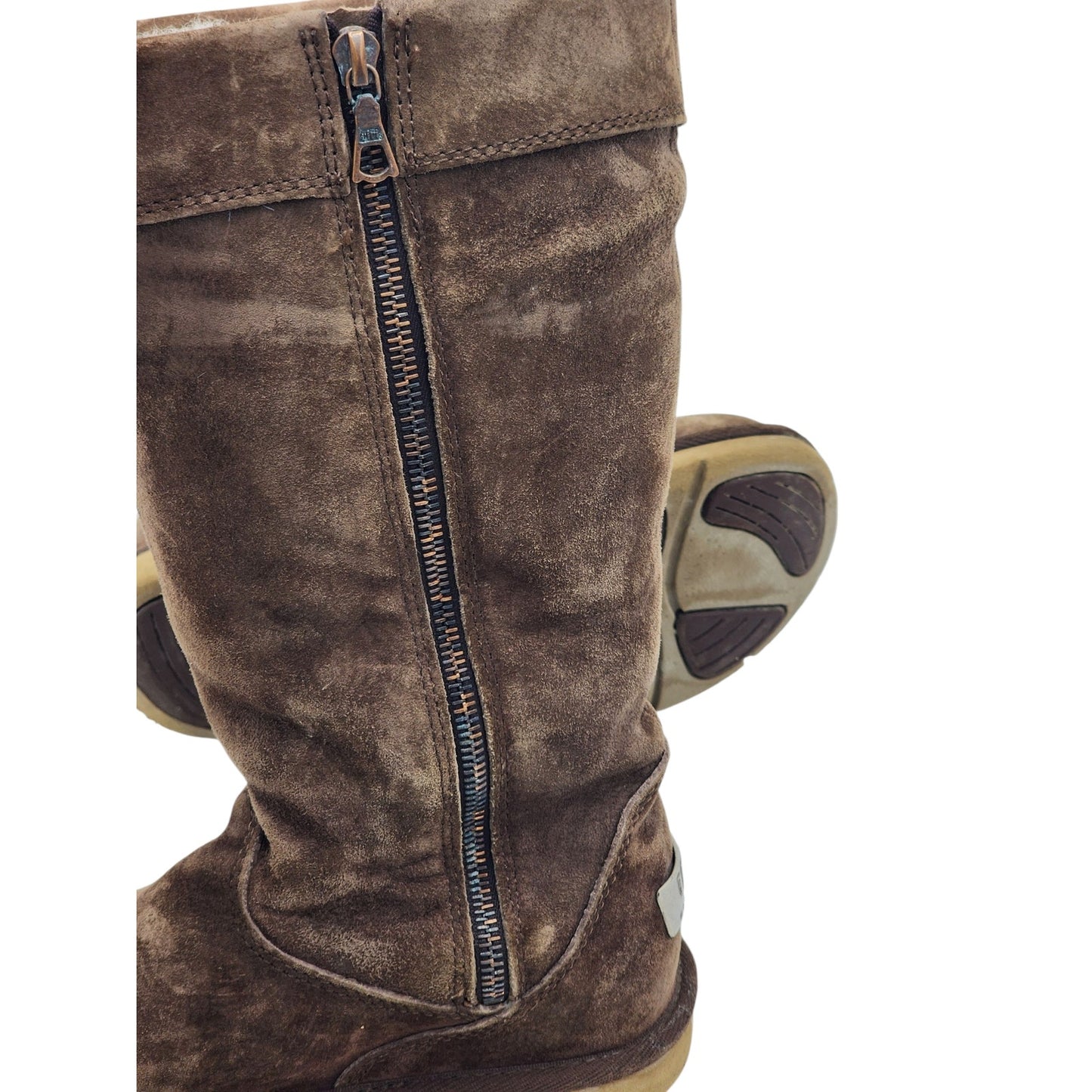 UGG Winter Cargo Boots Womens 7 Suede Shearling Tall Buckle Zip Hiking 5132