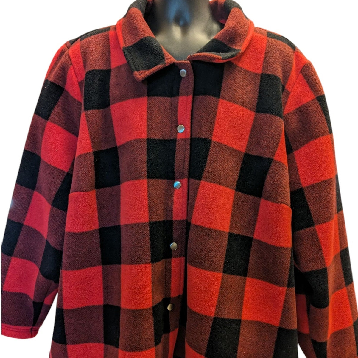 Denim & Co Sherpa Lined Buffalo Plaid Fleece Jacket Women 4X Red Black Button Up