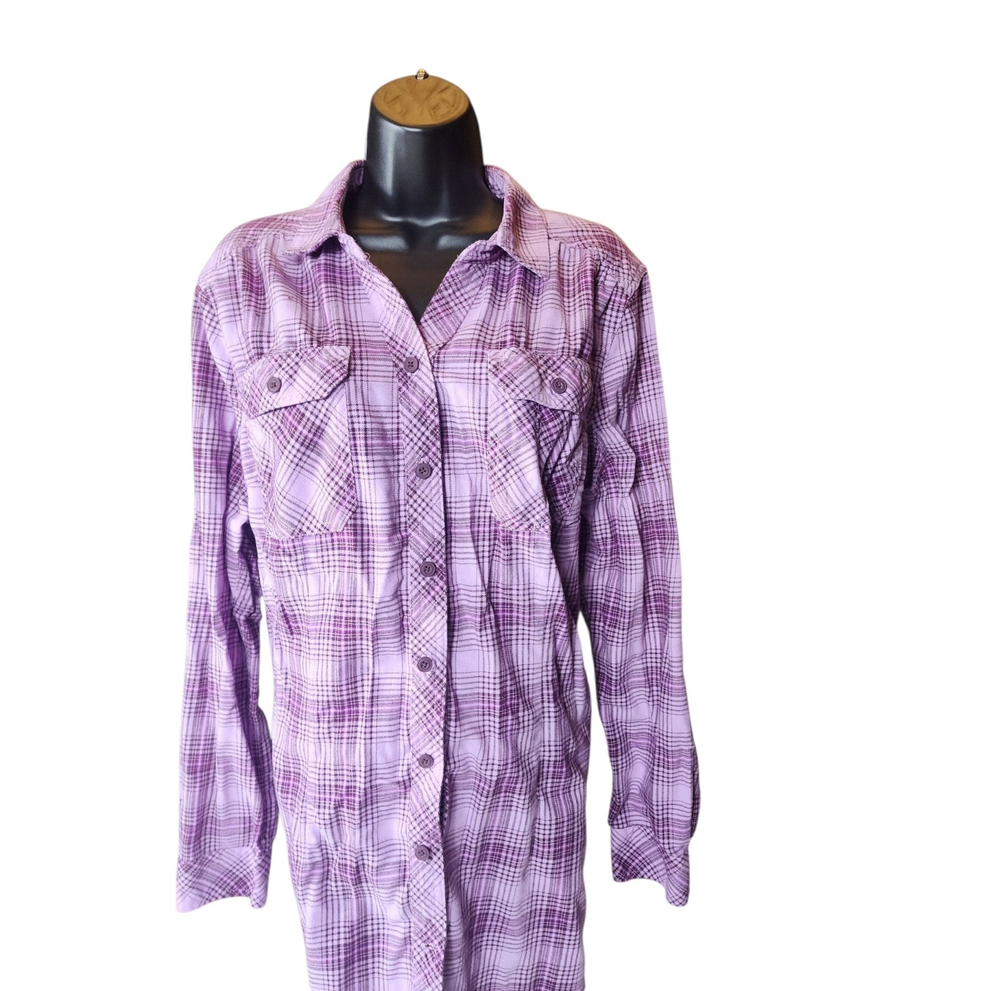 Duluth Trading Shirt Women XL Purple Plaid Button Front Long Sleeve Western Top